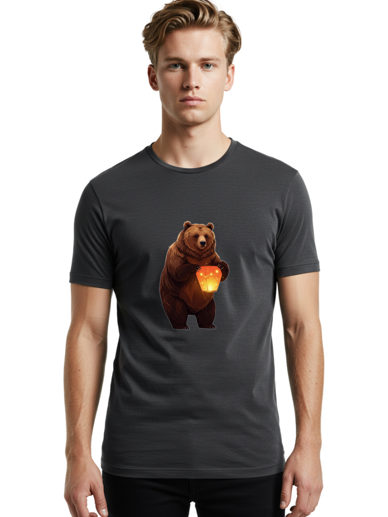 Brown-Bear-Holding-Lantern Men'S Graphic Tee, 100% Cotton, Comfortable Casual Summer Wear, Machine Washable, Vintage Camera, Old Camera, Antique Camera, Black Camera, Classic Photography, Photography Equipment, Nostalgic Device, Film Camera, Bae921