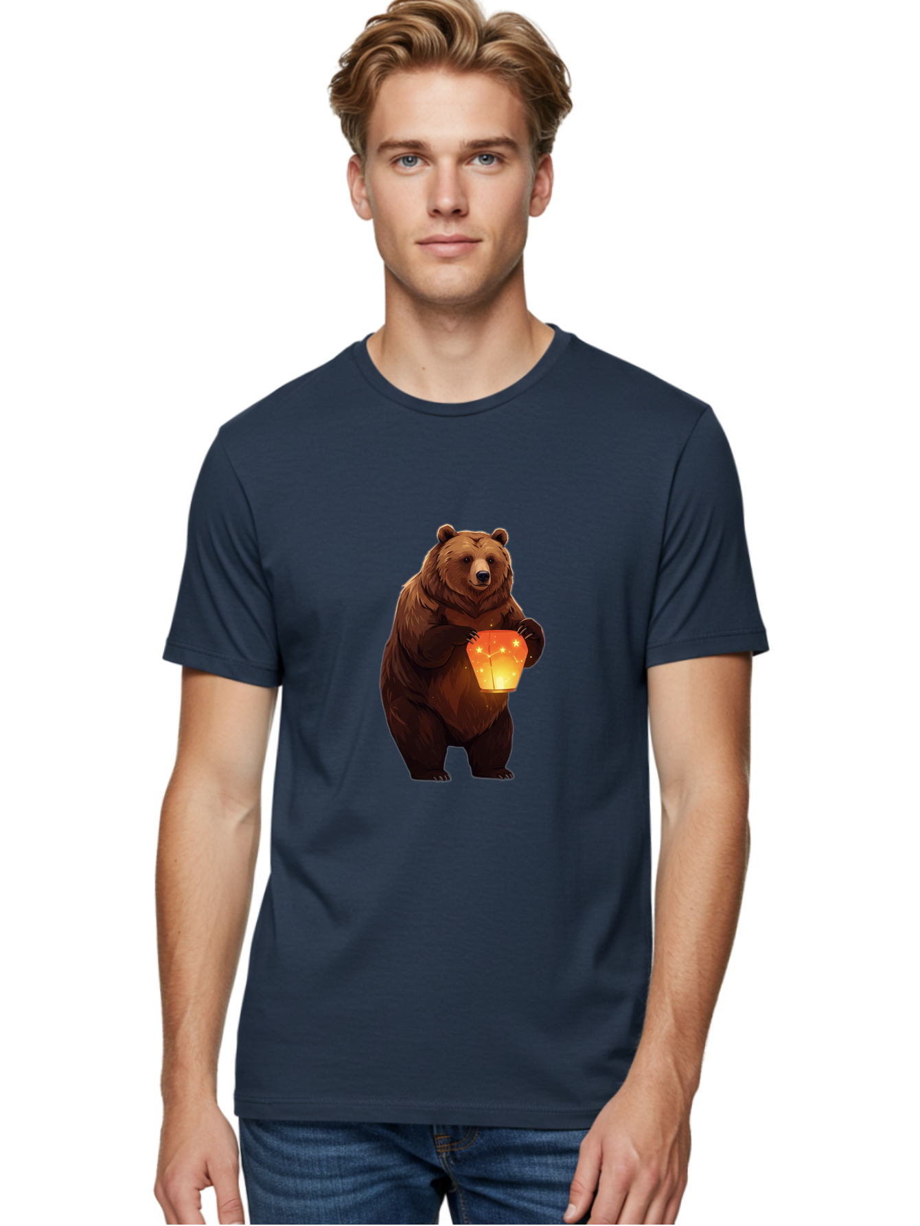 Brown-Bear-Holding-Lantern Men'S Graphic Tee, 100% Cotton, Comfortable Casual Summer Wear, Machine Washable, Vintage Camera, Old Camera, Antique Camera, Black Camera, Classic Photography, Photography Equipment, Nostalgic Device, Film Camera, Bae921