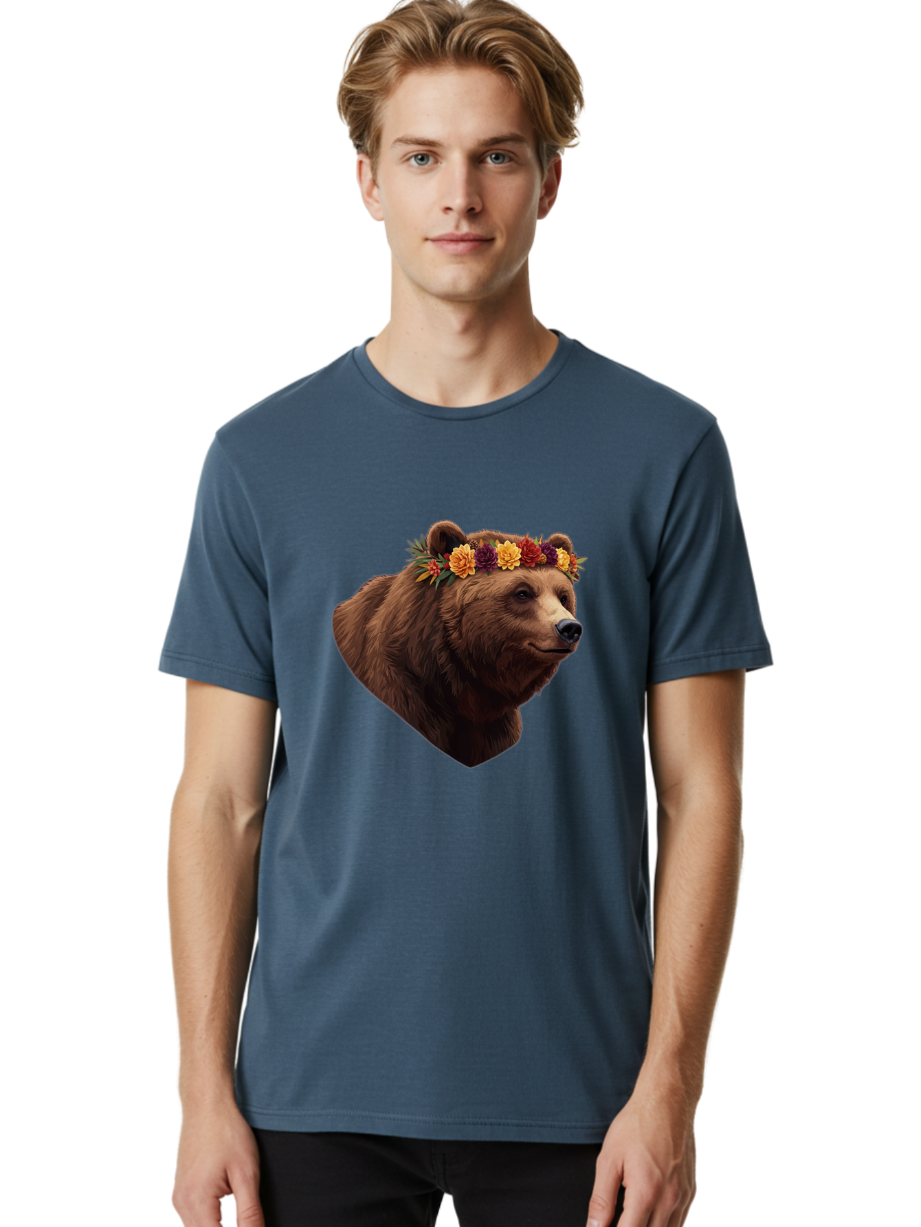 Brown-Bear-With-Flower-Crown Men'S Graphic Tee, 100% Cotton, Comfortable Casual Summer Wear, Machine Washable, Vintage Camera, Old Camera, Antique Camera, Black Camera, Classic Photography, Photography Equipment, Nostalgic Device, Film Camera, Bae928