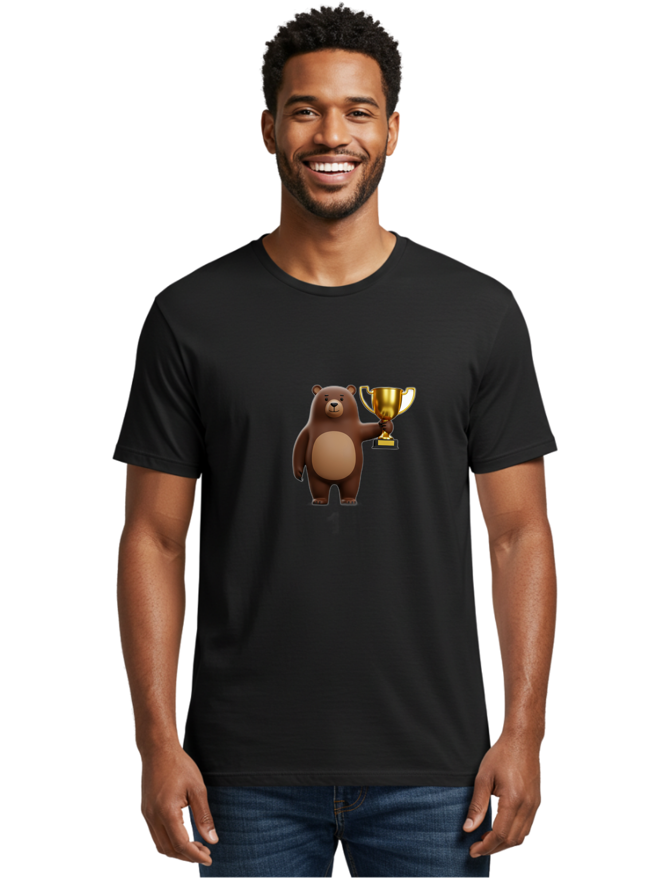 Brown-Bear-With-Trophy Men'S Graphic Tee, 100% Cotton, Comfortable Casual Summer Wear, Machine Washable, Vintage Camera, Old Camera, Antique Camera, Black Camera, Classic Photography, Photography Equipment, Nostalgic Device, Film Camera, Bae932
