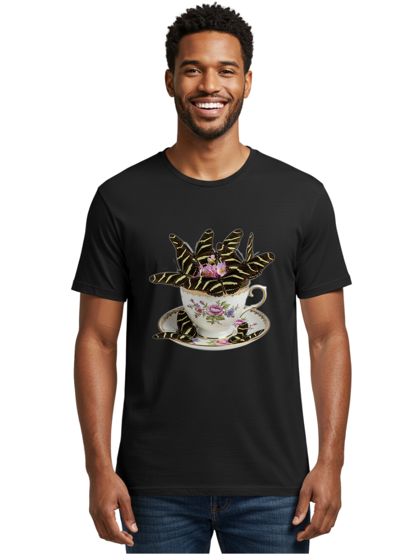 Butterflies-In-Tea-Cup Men'S Graphic Tee, 100% Cotton, Comfortable Casual Summer Wear, Machine Washable, Vintage Camera, Old Camera, Antique Camera, Black Camera, Classic Photography, Photography Equipment, Nostalgic Device, Film Camera, Bae939