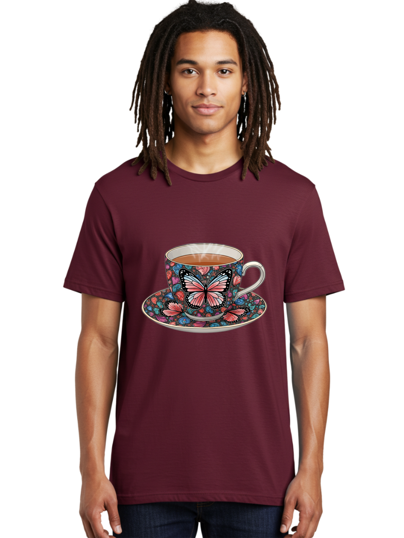 Butterfly-Tea-Cup-1 Men'S Graphic Tee, 100% Cotton, Comfortable Casual Summer Wear, Machine Washable, Vintage Camera, Old Camera, Antique Camera, Black Camera, Classic Photography, Photography Equipment, Nostalgic Device, Film Camera, Bae941