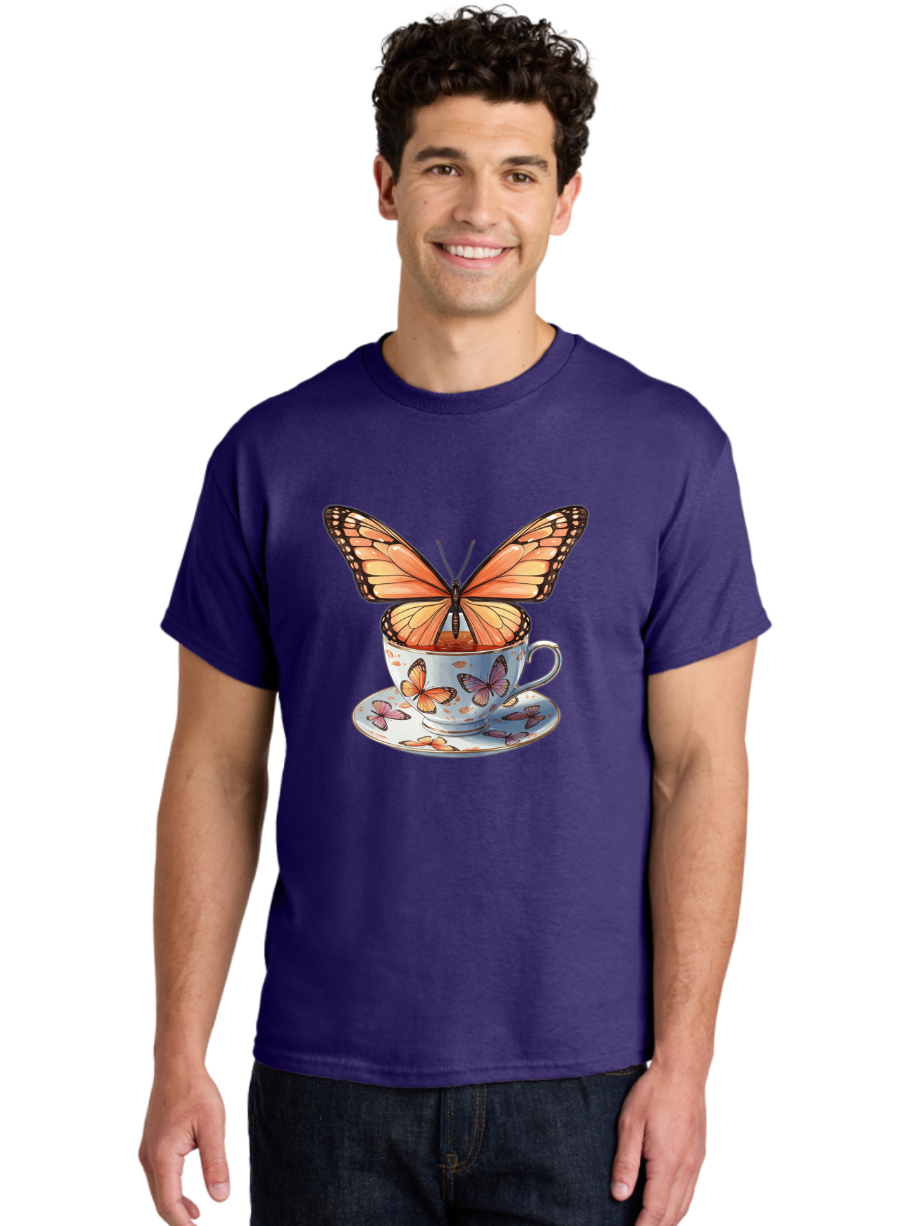 Butterfly-Teacup Men'S Graphic Tee, 100% Cotton, Comfortable Casual Summer Wear, Machine Washable, Vintage Camera, Old Camera, Antique Camera, Black Camera, Classic Photography, Photography Equipment, Nostalgic Device, Film Camera, Camera Art Bae944
