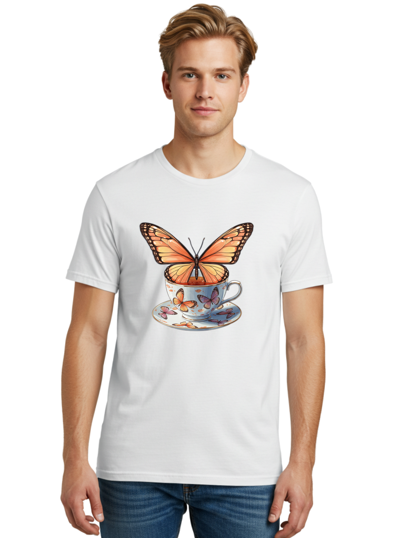 Butterfly-Teacup Men'S Graphic Tee, 100% Cotton, Comfortable Casual Summer Wear, Machine Washable, Vintage Camera, Old Camera, Antique Camera, Black Camera, Classic Photography, Photography Equipment, Nostalgic Device, Film Camera, Camera Art Bae944