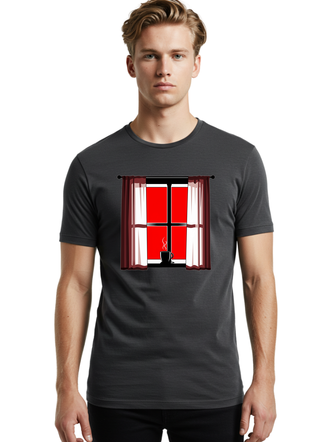 Cup-On-Windowsill Men'S Graphic Tee, 100% Cotton, Comfortable Casual Summer Wear, Machine Washable, Vintage Camera, Old Camera, Antique Camera, Black Camera, Classic Photography, Photography Equipment, Nostalgic Device, Film Camera, Camera Art Bae998