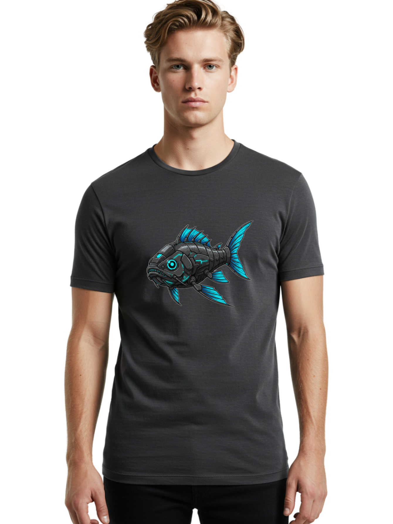 Cyber-Fish-1 Men'S Graphic Tee, 100% Cotton, Comfortable Casual Summer Wear, Machine Washable, Vintage Camera, Old Camera, Antique Camera, Black Camera, Classic Photography, Photography Equipment, Nostalgic Device, Film Camera, Camera Art Baf005