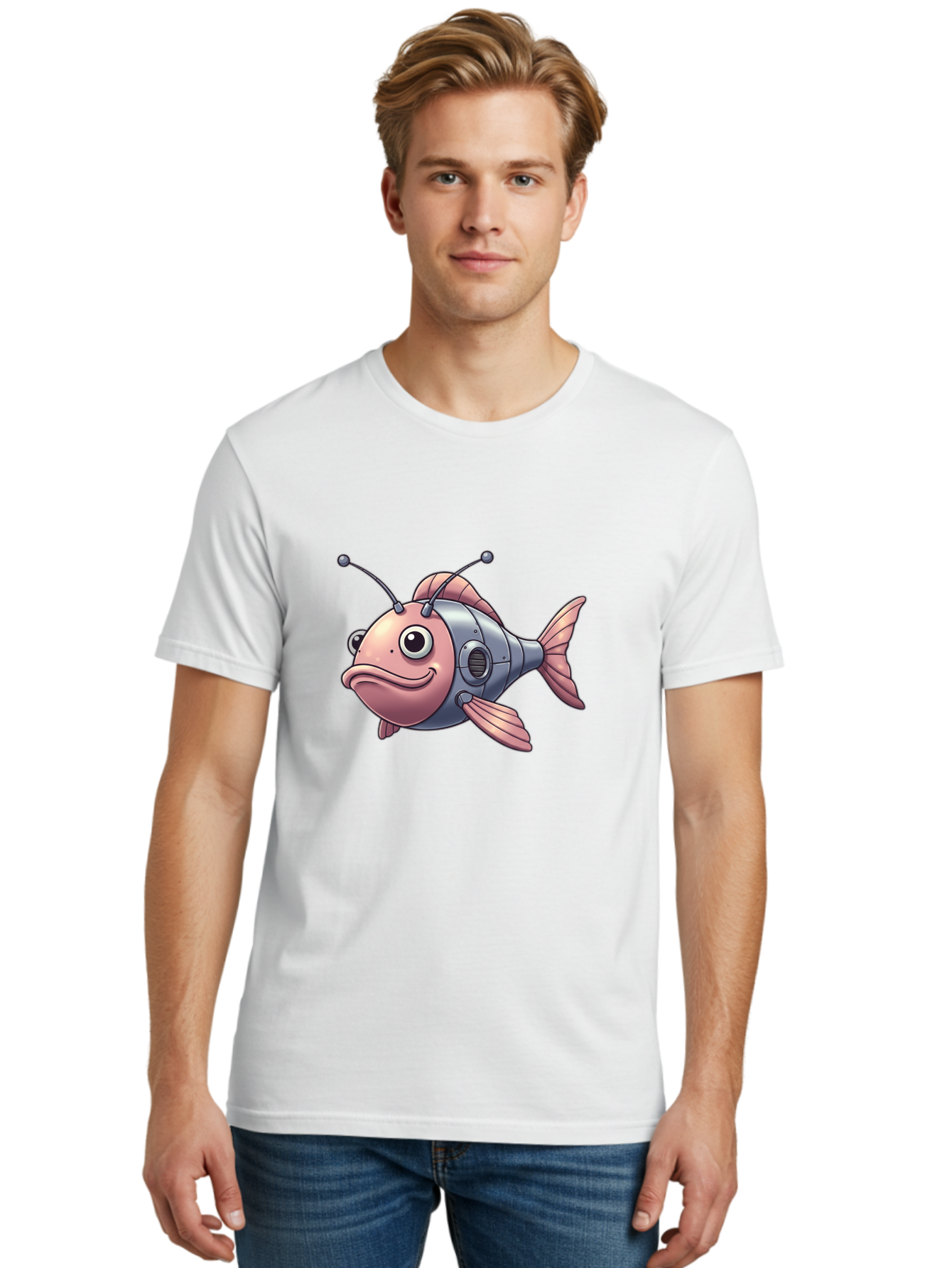 Cyborg-Fish-3 Men'S Graphic Tee, 100% Cotton, Comfortable Casual Summer Wear, Machine Washable, Vintage Camera, Old Camera, Antique Camera, Black Camera, Classic Photography, Photography Equipment, Nostalgic Device, Film Camera, Camera Art Baf011
