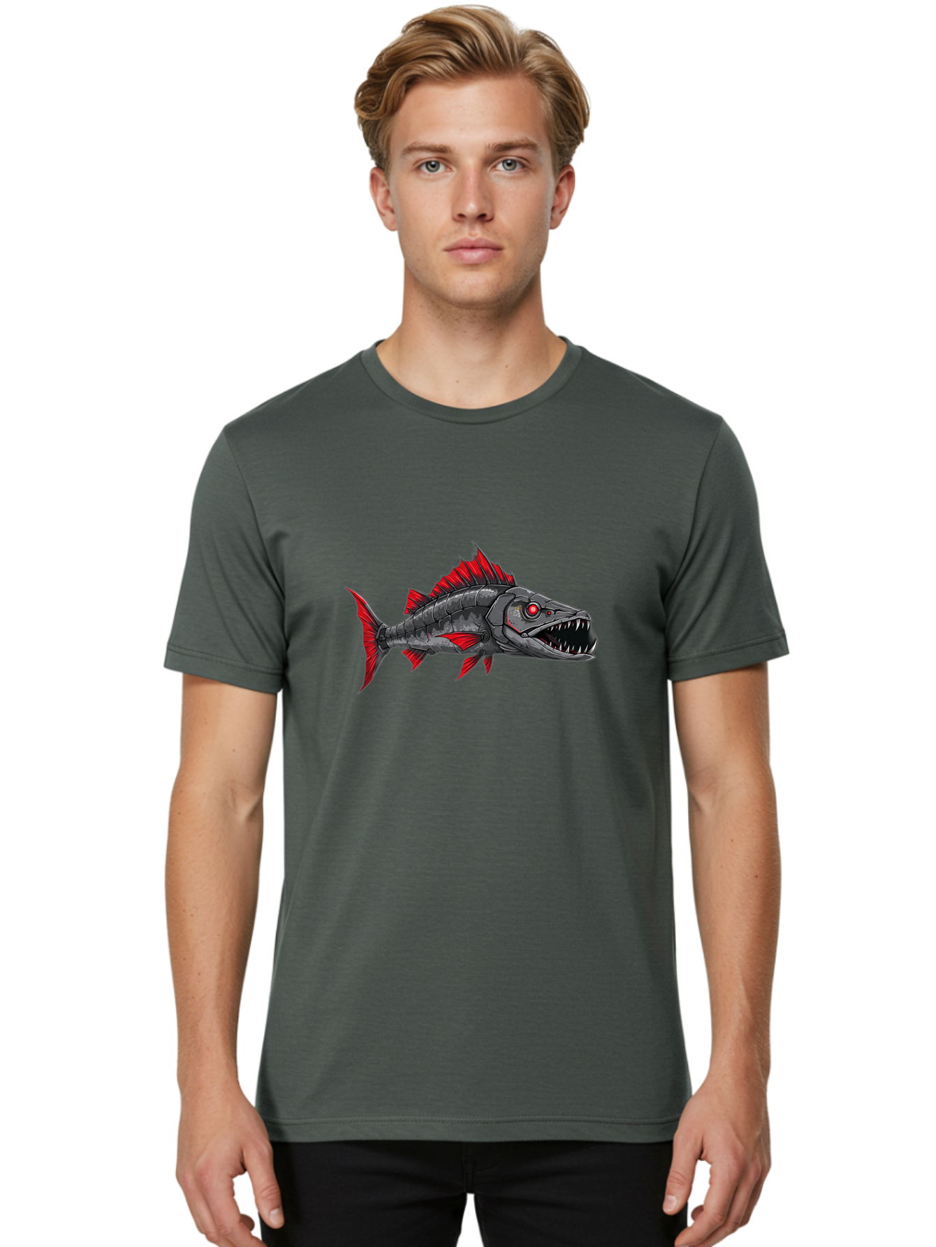 Cyborg-Shark Men'S Graphic Tee, 100% Cotton, Comfortable Casual Summer Wear, Machine Washable, Vintage Camera, Old Camera, Antique Camera, Black Camera, Classic Photography, Photography Equipment, Nostalgic Device, Film Camera, Camera Art Baf013