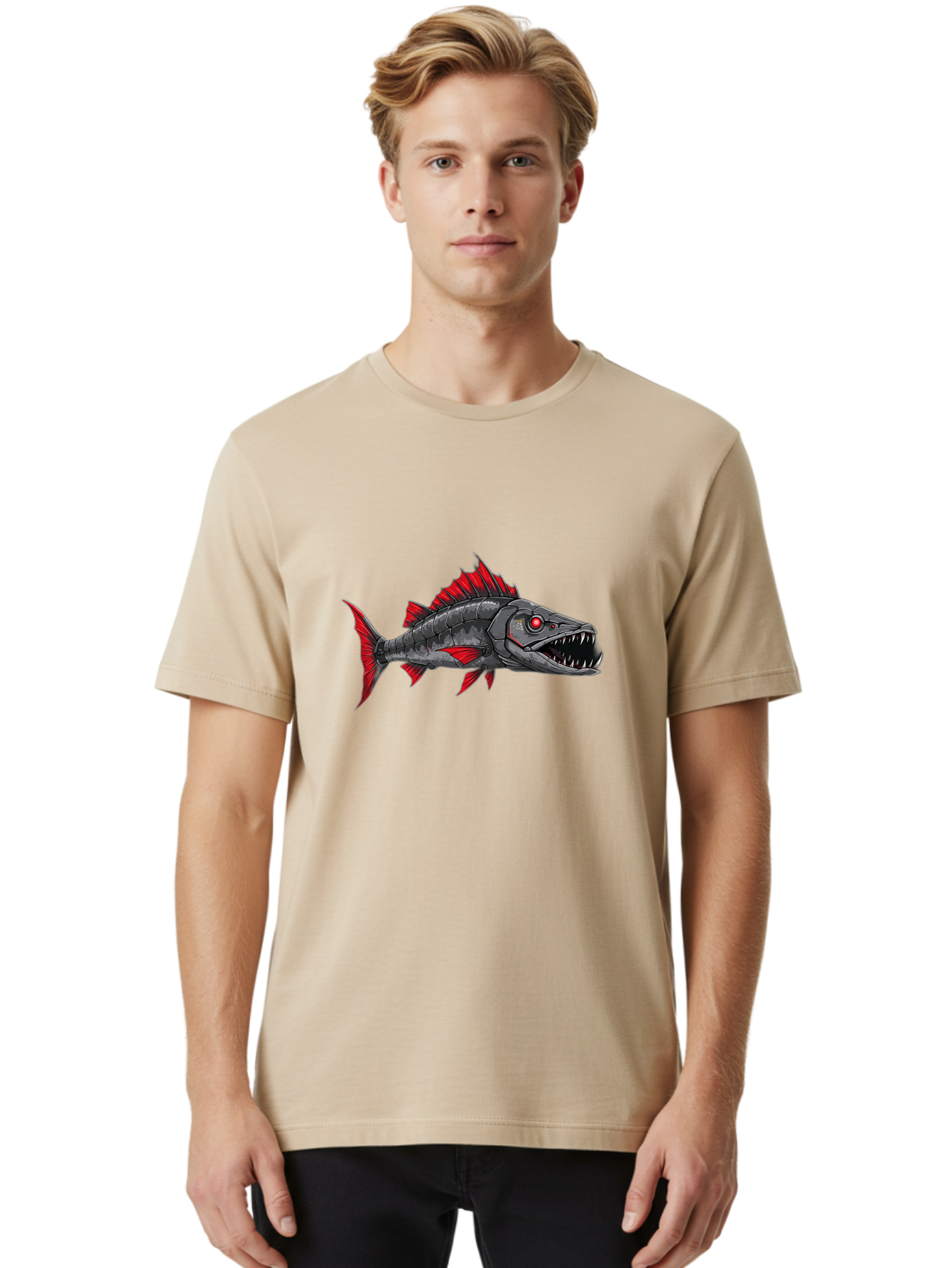 Cyborg-Shark Men'S Graphic Tee, 100% Cotton, Comfortable Casual Summer Wear, Machine Washable, Vintage Camera, Old Camera, Antique Camera, Black Camera, Classic Photography, Photography Equipment, Nostalgic Device, Film Camera, Camera Art Baf013
