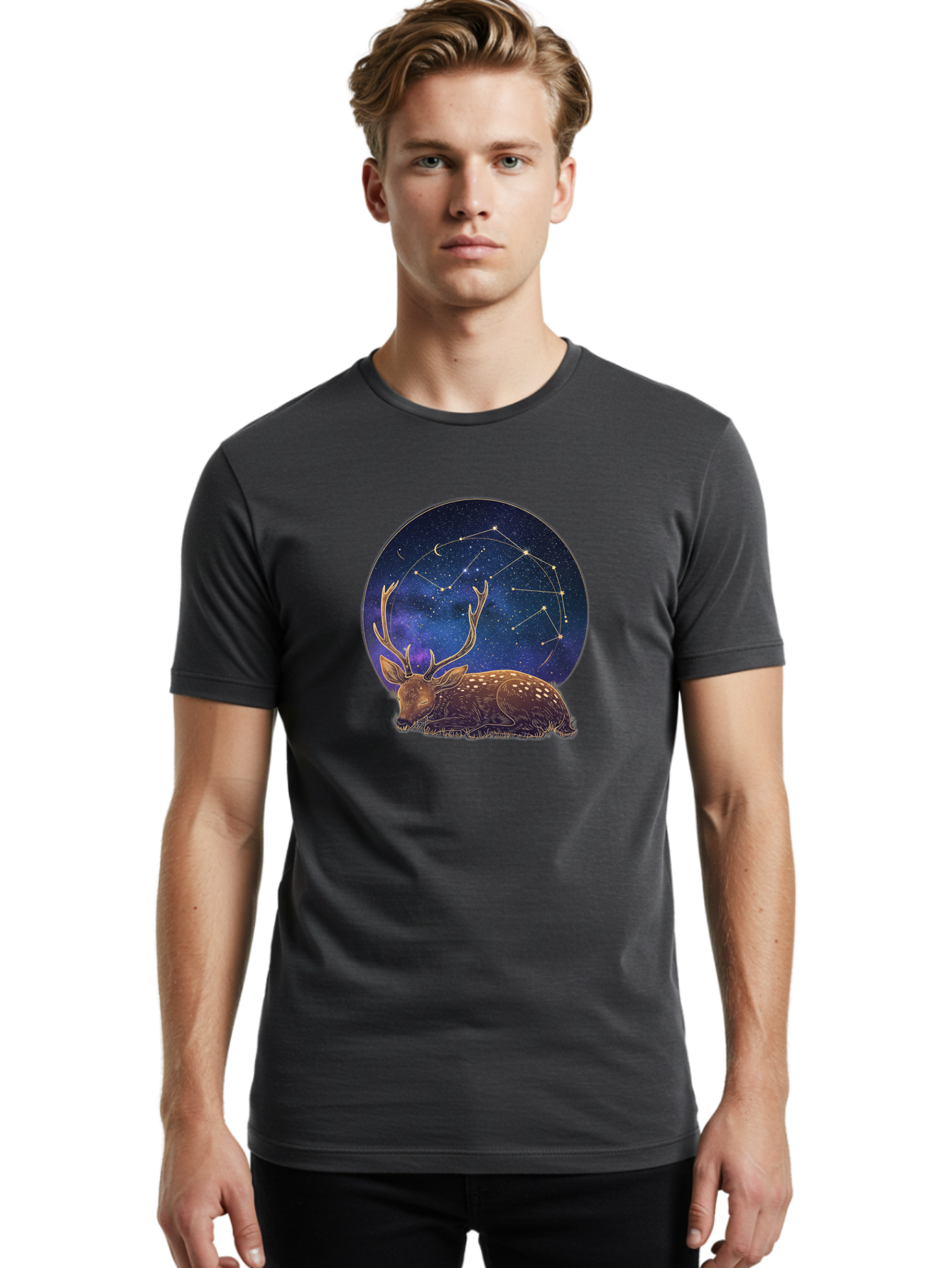 Deer-Constellation Men'S Graphic Tee, 100% Cotton, Comfortable Casual Summer Wear, Machine Washable, Vintage Camera, Old Camera, Antique Camera, Black Camera, Classic Photography, Photography Equipment, Nostalgic Device, Film Camera, Baf023