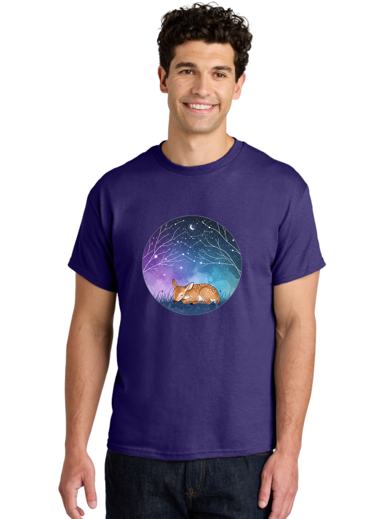 Deer-Under-Starry-Night-Sky Men'S Graphic Tee, 100% Cotton, Comfortable Casual Summer Wear, Machine Washable, Vintage Camera, Old Camera, Antique Camera, Black Camera, Classic Photography, Photography Equipment, Nostalgic Device, Film Camera, Baf030
