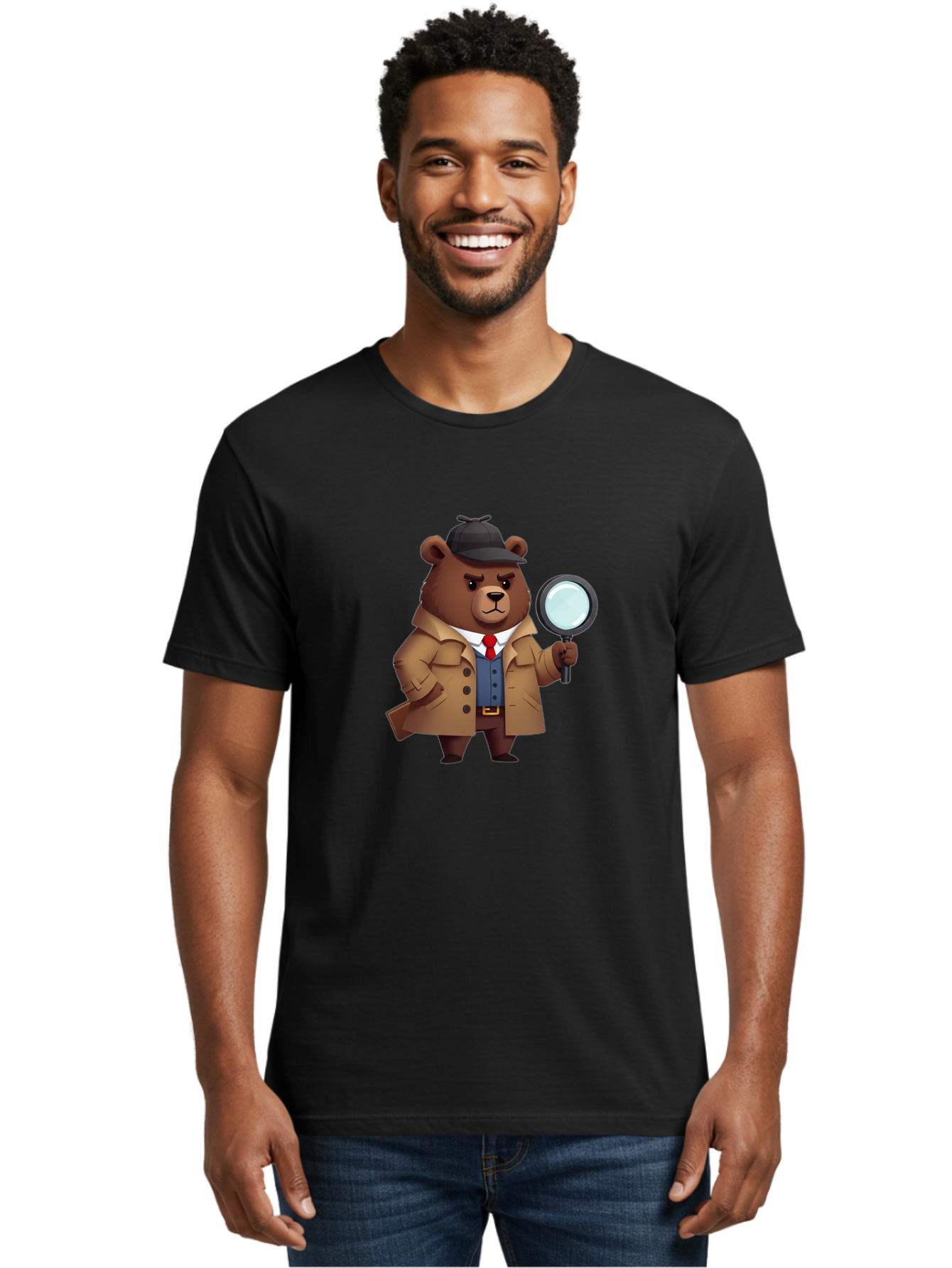 Detective-Bear Men'S Graphic Tee, 100% Cotton, Comfortable Casual Summer Wear, Machine Washable, Vintage Camera, Old Camera, Antique Camera, Black Camera, Classic Photography, Photography Equipment, Nostalgic Device, Film Camera, Camera Art Baf031