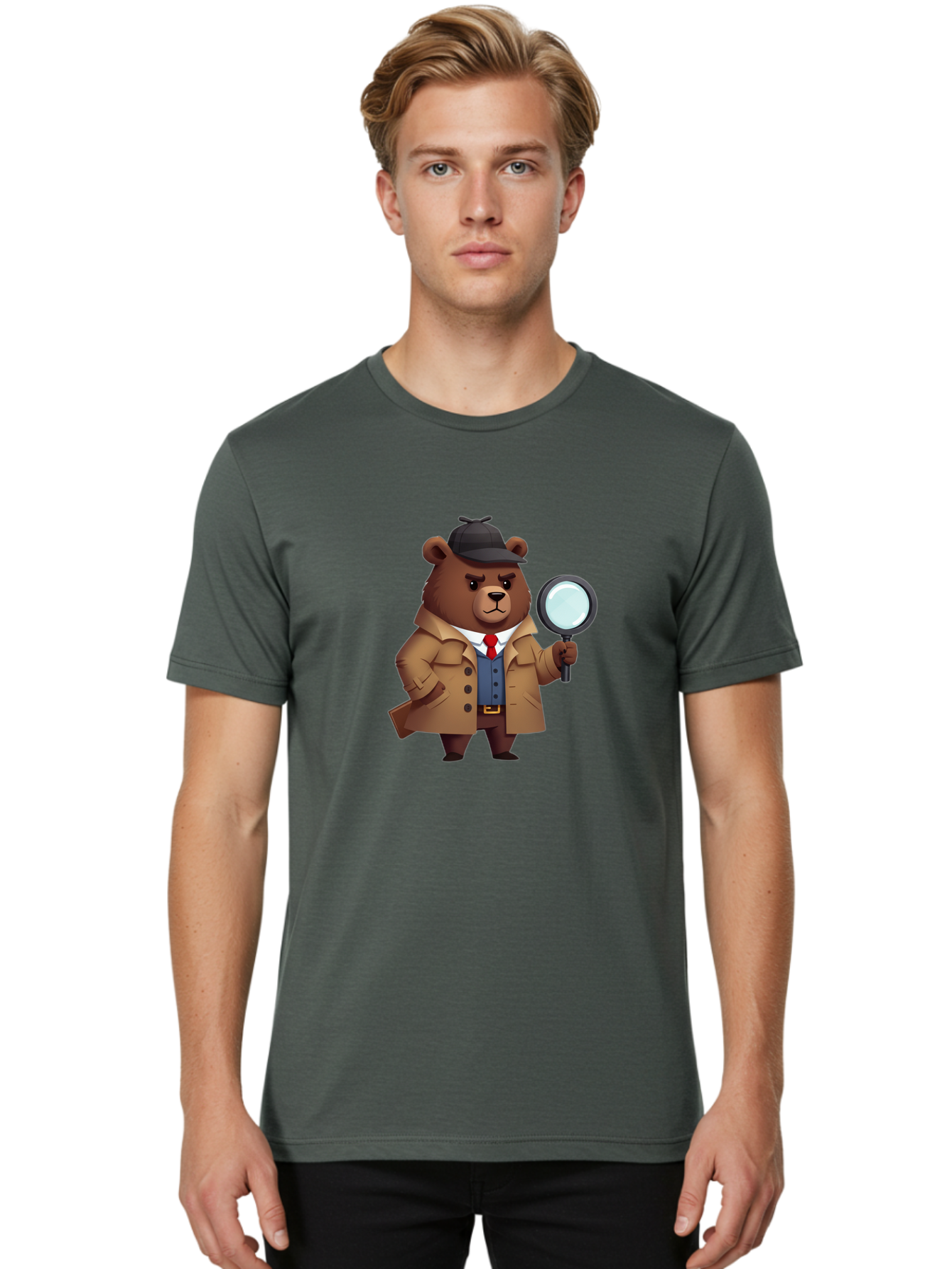 Detective-Bear Men'S Graphic Tee, 100% Cotton, Comfortable Casual Summer Wear, Machine Washable, Vintage Camera, Old Camera, Antique Camera, Black Camera, Classic Photography, Photography Equipment, Nostalgic Device, Film Camera, Camera Art Baf031