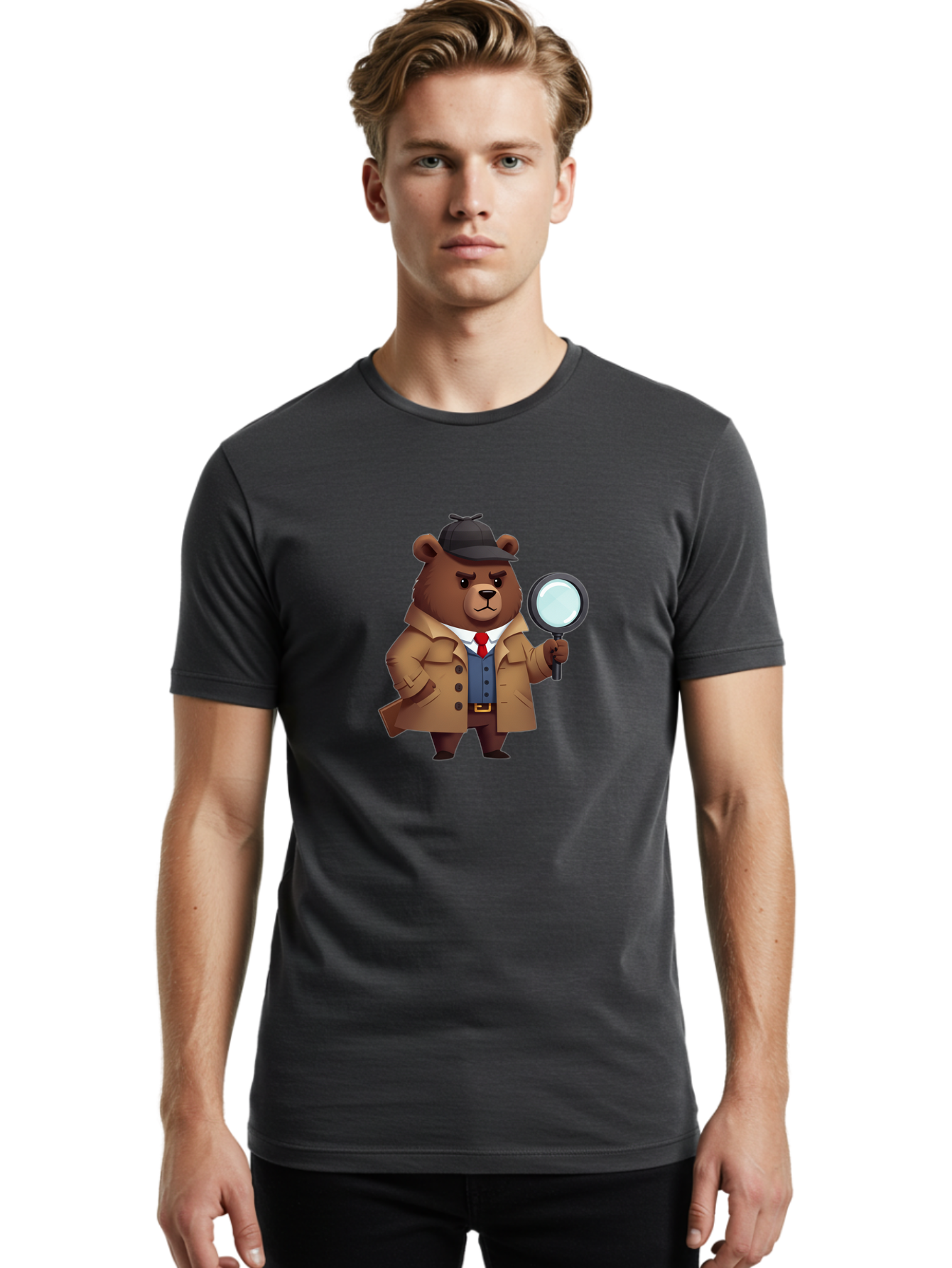 Detective-Bear Men'S Graphic Tee, 100% Cotton, Comfortable Casual Summer Wear, Machine Washable, Vintage Camera, Old Camera, Antique Camera, Black Camera, Classic Photography, Photography Equipment, Nostalgic Device, Film Camera, Camera Art Baf031