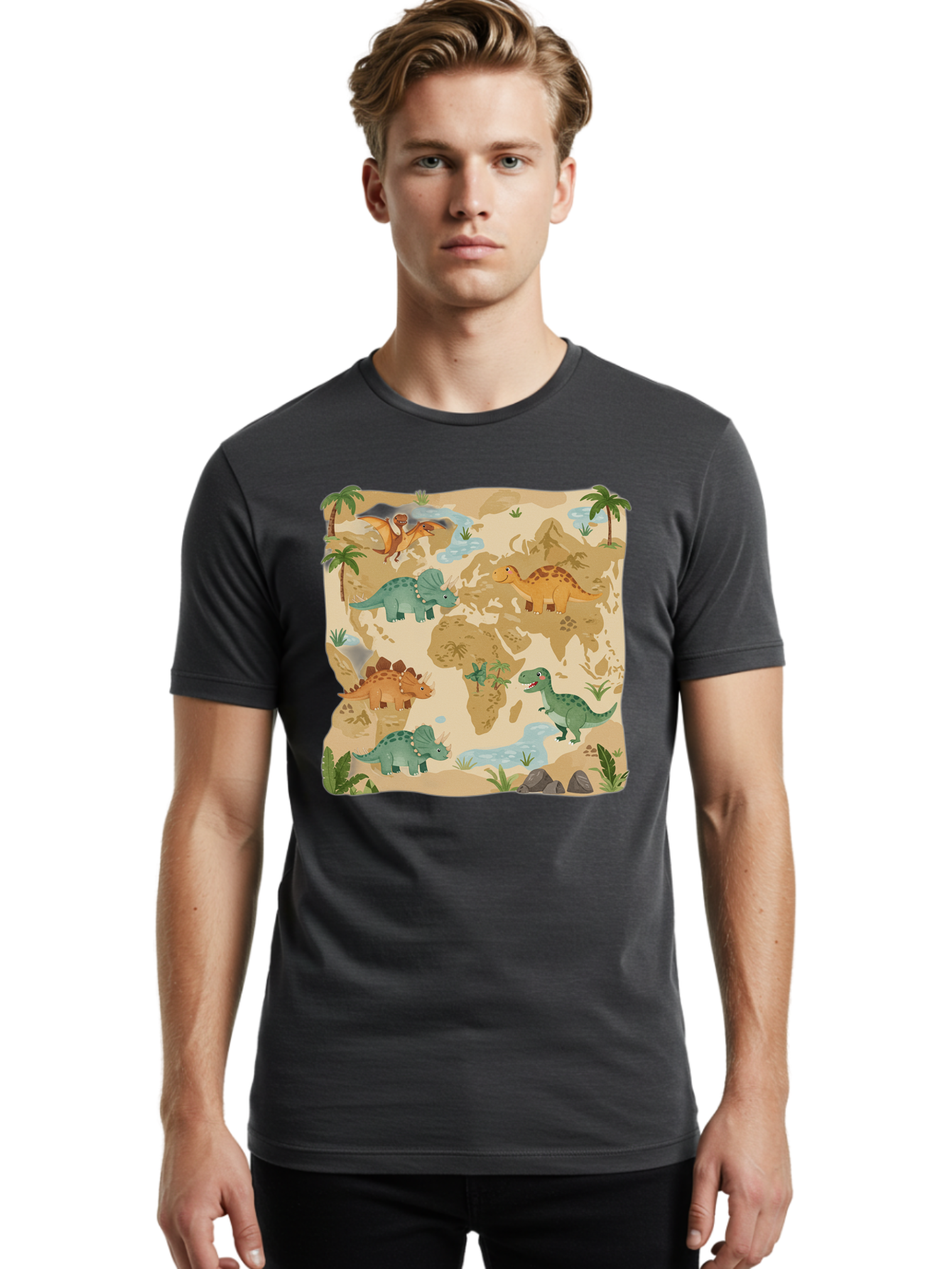 Dinosaur-World-Map Men'S Graphic Tee, 100% Cotton, Comfortable Casual Summer Wear, Machine Washable, Vintage Camera, Old Camera, Antique Camera, Black Camera, Classic Photography, Photography Equipment, Nostalgic Device, Film Camera, Baf035