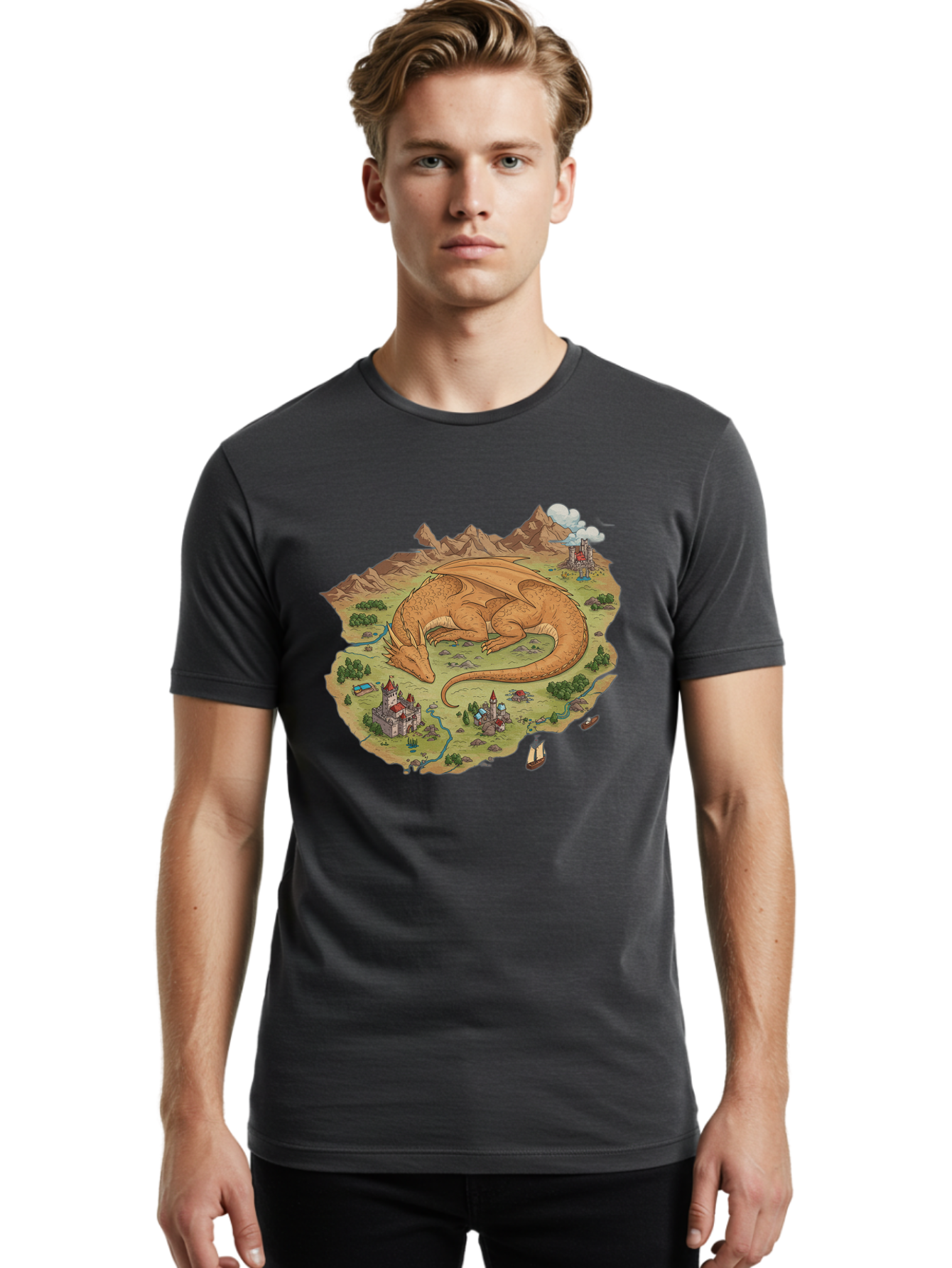 Dragon-Landscape Men'S Graphic Tee, 100% Cotton, Comfortable Casual Summer Wear, Machine Washable, Vintage Camera, Old Camera, Antique Camera, Black Camera, Classic Photography, Photography Equipment, Nostalgic Device, Film Camera, Camera Art Baf045