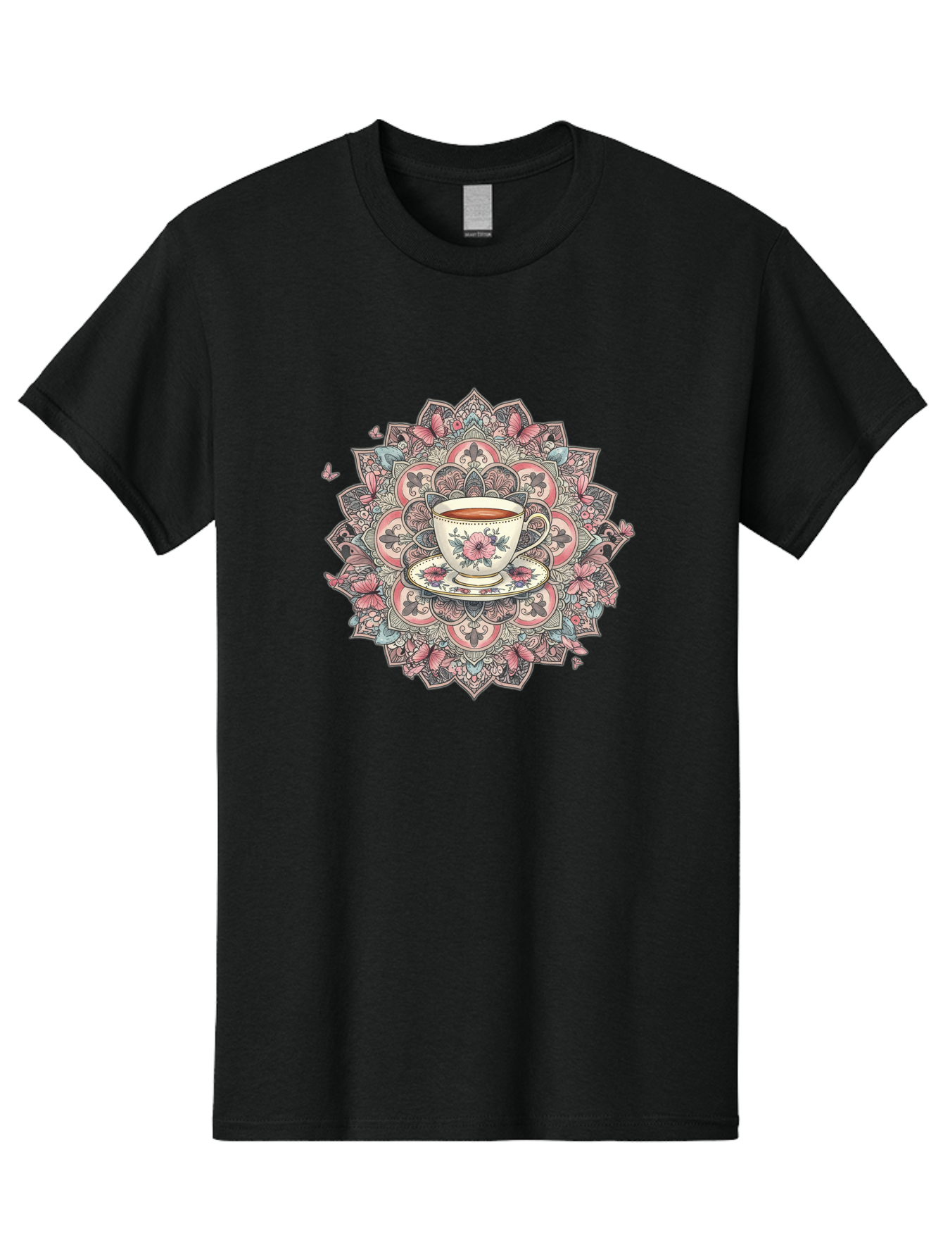 Floral-Teacup-Mandala Men'S Graphic Tee, 100% Cotton, Comfortable Casual Summer Wear, Machine Washable, Vintage Camera, Old Camera, Antique Camera, Black Camera, Classic Photography, Photography Equipment, Nostalgic Device, Film Camera, Baf087