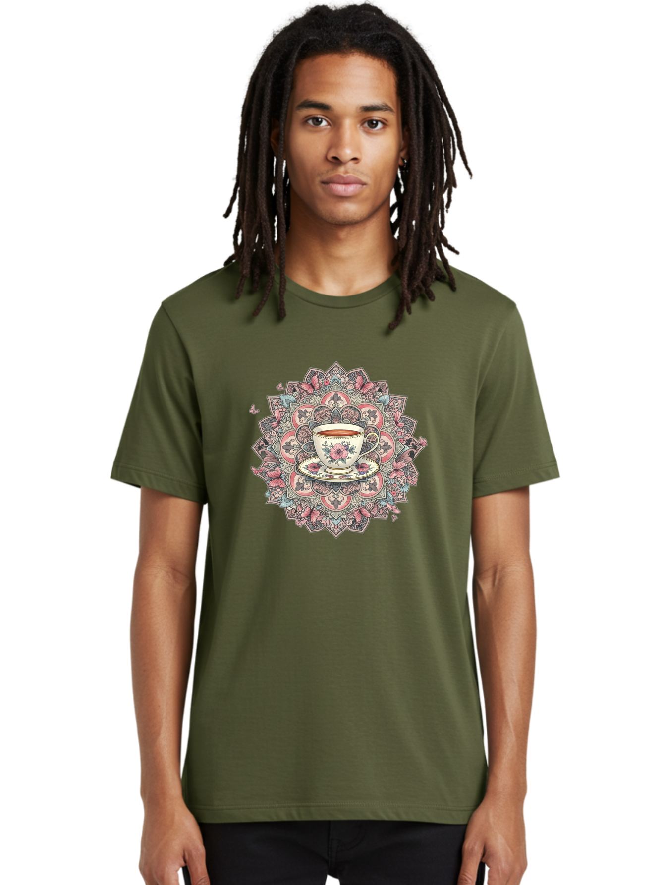 Floral-Teacup-Mandala Men'S Graphic Tee, 100% Cotton, Comfortable Casual Summer Wear, Machine Washable, Vintage Camera, Old Camera, Antique Camera, Black Camera, Classic Photography, Photography Equipment, Nostalgic Device, Film Camera, Baf087