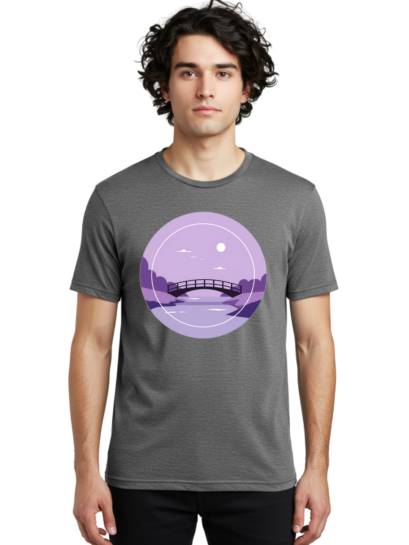 Footbridge-Under-Moonlight Men'S Graphic Tee, 100% Cotton, Comfortable Casual Summer Wear, Machine Washable, Vintage Camera, Old Camera, Antique Camera, Black Camera, Classic Photography, Photography Equipment, Nostalgic Device, Film Camera, Baf095