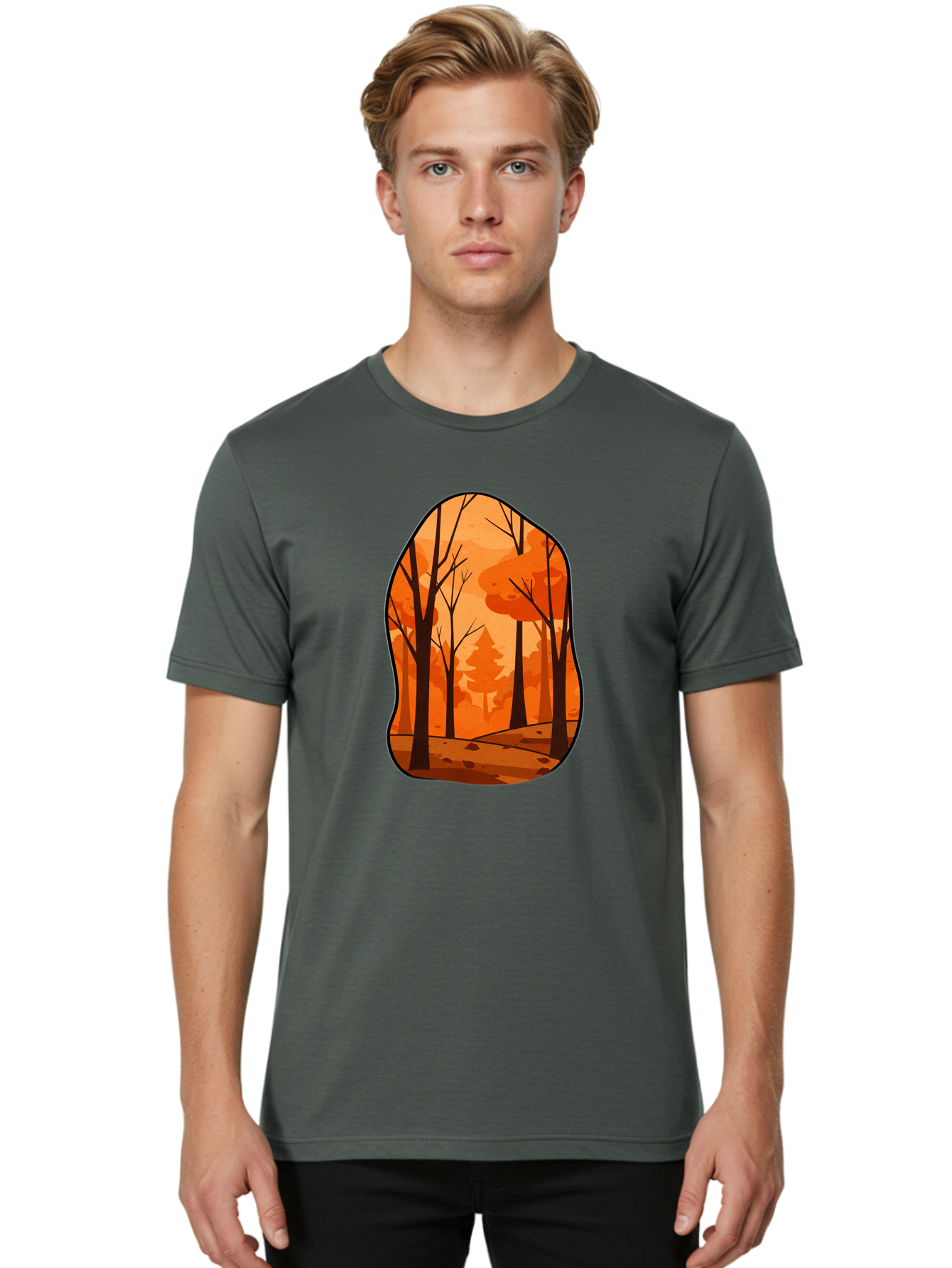 Forest-Scene-1 Men'S Graphic Tee, 100% Cotton, Comfortable Casual Summer Wear, Machine Washable, Vintage Camera, Old Camera, Antique Camera, Black Camera, Classic Photography, Photography Equipment, Nostalgic Device, Film Camera, Camera Art Baf099