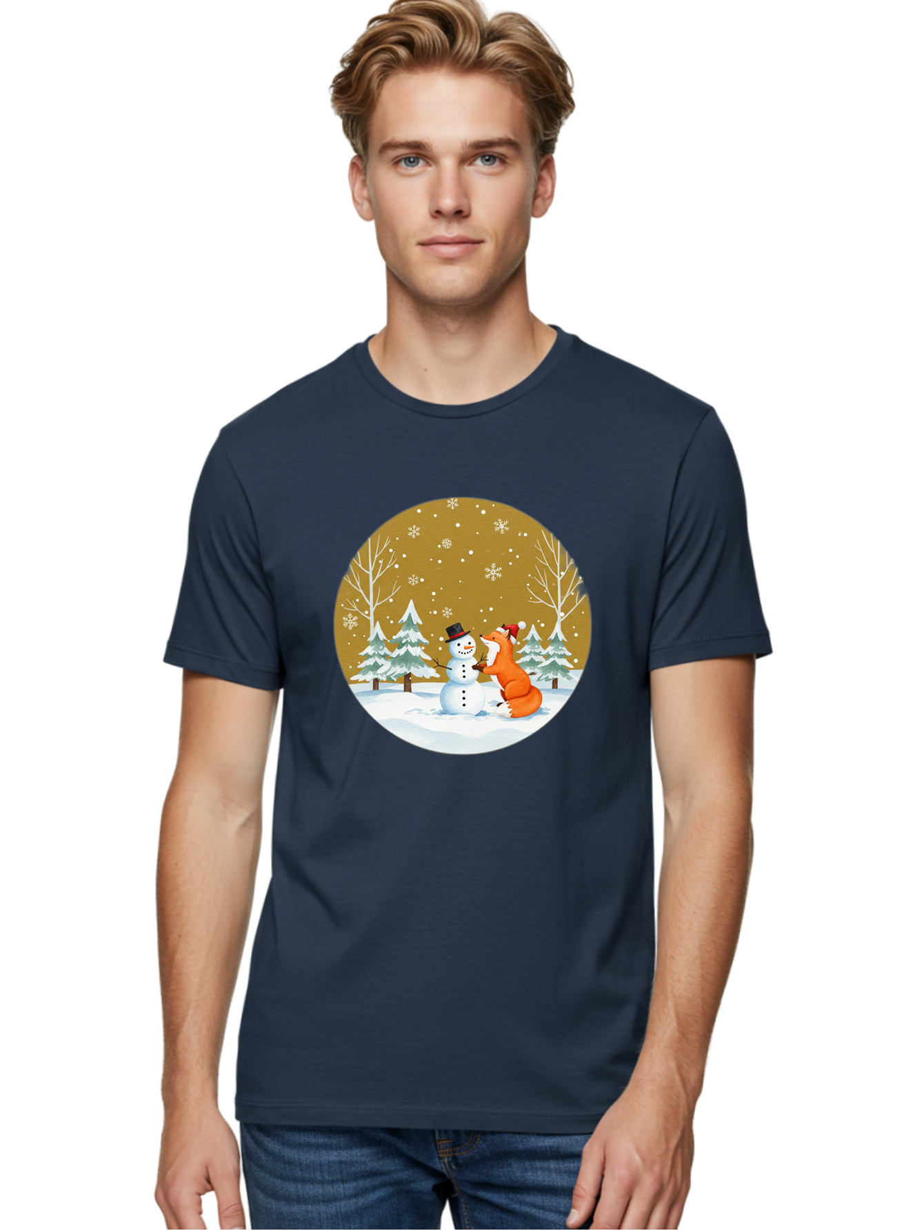 Fox-And-Snowman-Winter-Scene Men'S Graphic Tee, 100% Cotton, Comfortable Casual Summer Wear, Machine Washable, Vintage Camera, Old Camera, Antique Camera, Black Camera, Classic Photography, Photography Equipment, Nostalgic Device, Film Camera, Baf106