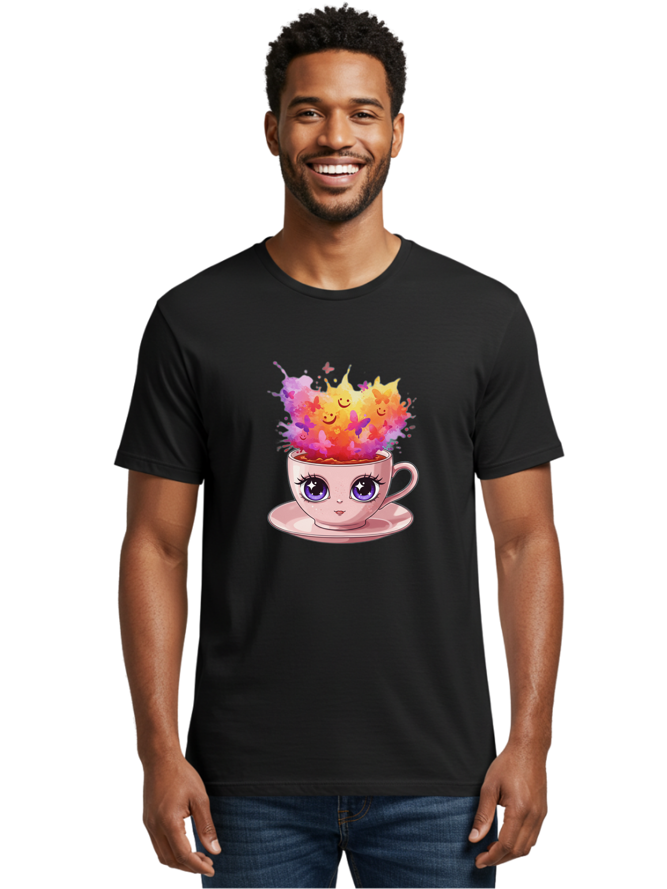 Kawaii-Coffee-Cup Men'S Graphic Tee, 100% Cotton, Comfortable Casual Summer Wear, Machine Washable, Vintage Camera, Old Camera, Antique Camera, Black Camera, Classic Photography, Photography Equipment, Nostalgic Device, Film Camera, Camera Art Baf158