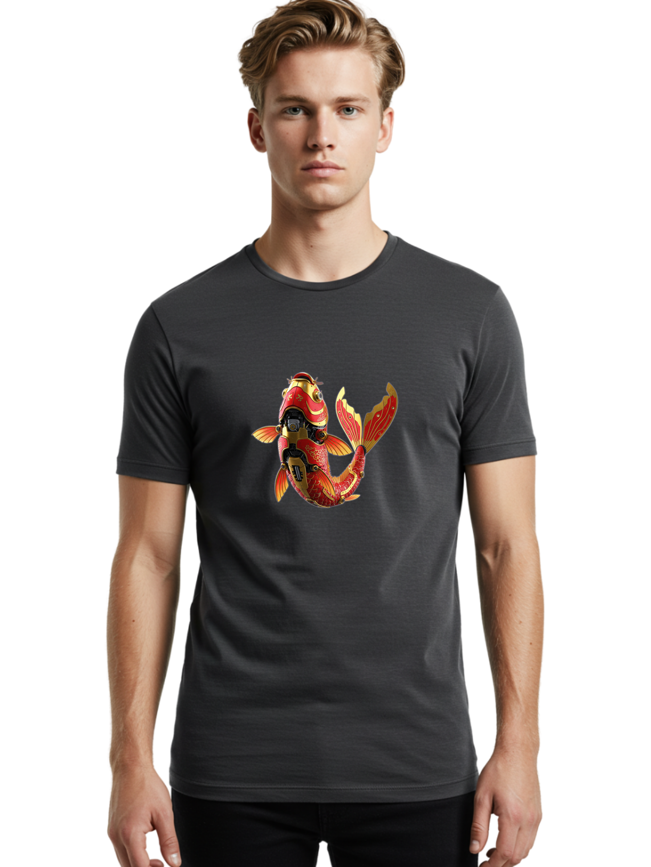 Koi-Fish-Robot-2 Men'S Graphic Tee, 100% Cotton, Comfortable Casual Summer Wear, Machine Washable, Vintage Camera, Old Camera, Antique Camera, Black Camera, Classic Photography, Photography Equipment, Nostalgic Device, Film Camera, Camera Art Baf172