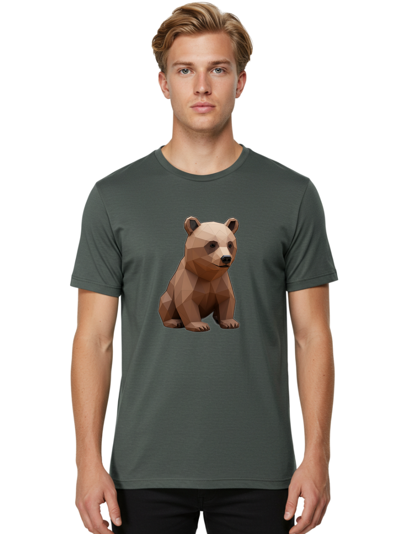 Low-Poly-Bear-3 Men'S Graphic Tee, 100% Cotton, Comfortable Casual Summer Wear, Machine Washable, Vintage Camera, Old Camera, Antique Camera, Black Camera, Classic Photography, Photography Equipment, Nostalgic Device, Film Camera, Camera Art Baf186