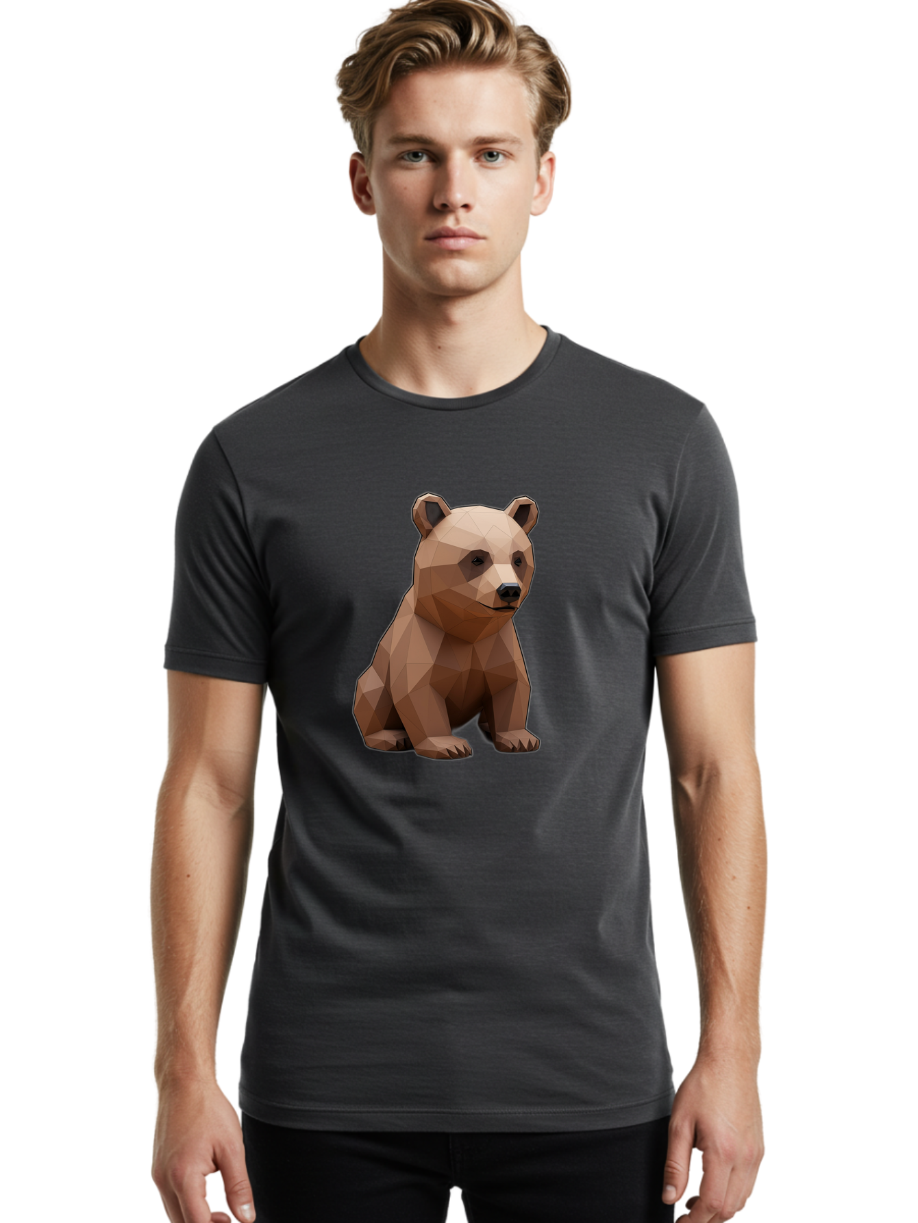 Low-Poly-Bear-3 Men'S Graphic Tee, 100% Cotton, Comfortable Casual Summer Wear, Machine Washable, Vintage Camera, Old Camera, Antique Camera, Black Camera, Classic Photography, Photography Equipment, Nostalgic Device, Film Camera, Camera Art Baf186