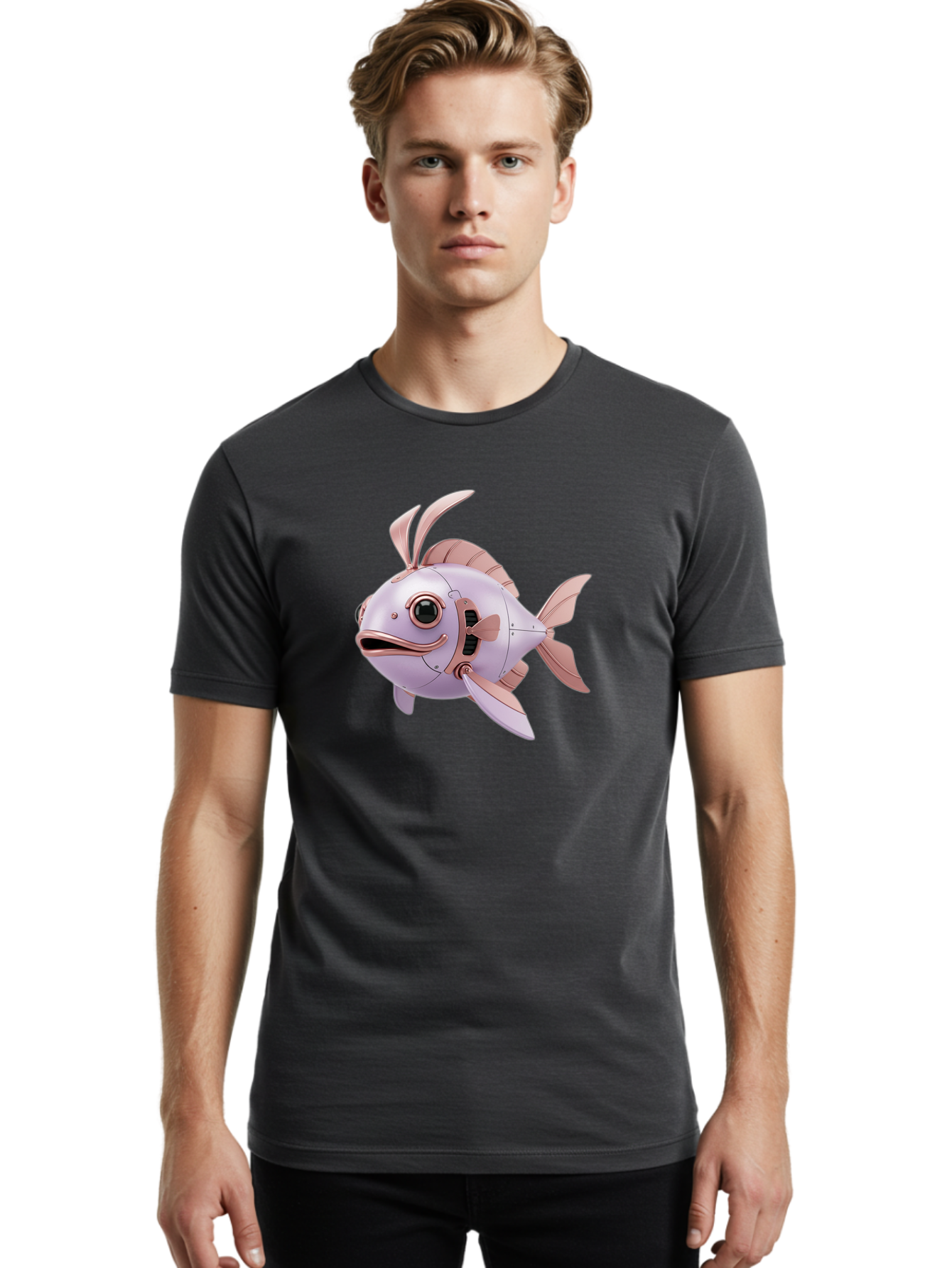 Mechanical-Fish Men'S Graphic Tee, 100% Cotton, Comfortable Casual Summer Wear, Machine Washable, Vintage Camera, Old Camera, Antique Camera, Black Camera, Classic Photography, Photography Equipment, Nostalgic Device, Film Camera, Camera Art Baf205