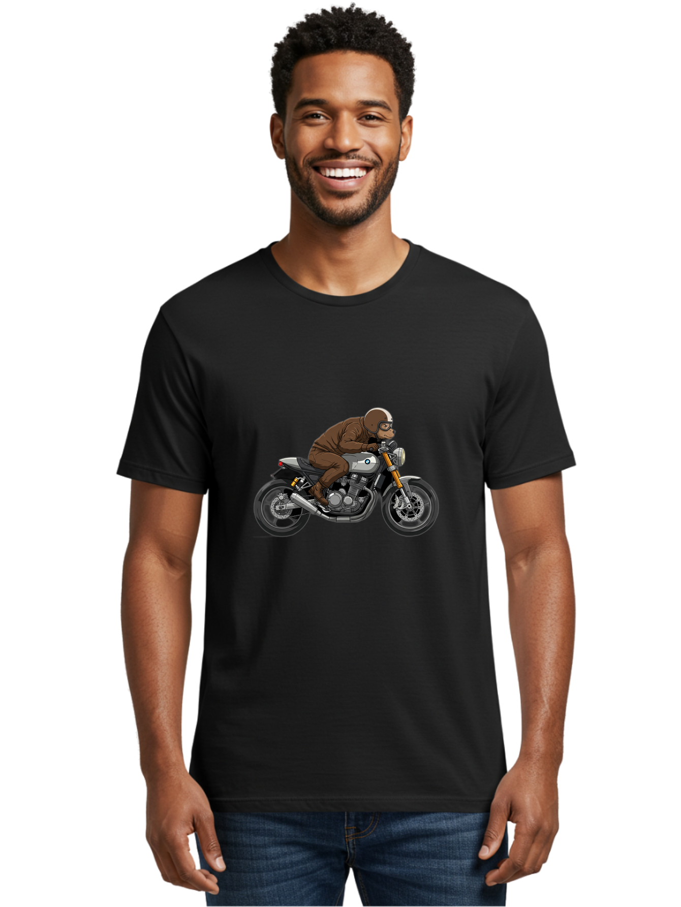 Monkey-On-Bmw-Motorcycle Men'S Graphic Tee, 100% Cotton, Comfortable Casual Summer Wear, Machine Washable, Vintage Camera, Old Camera, Antique Camera, Black Camera, Classic Photography, Photography Equipment, Nostalgic Device, Film Camera, Baf231
