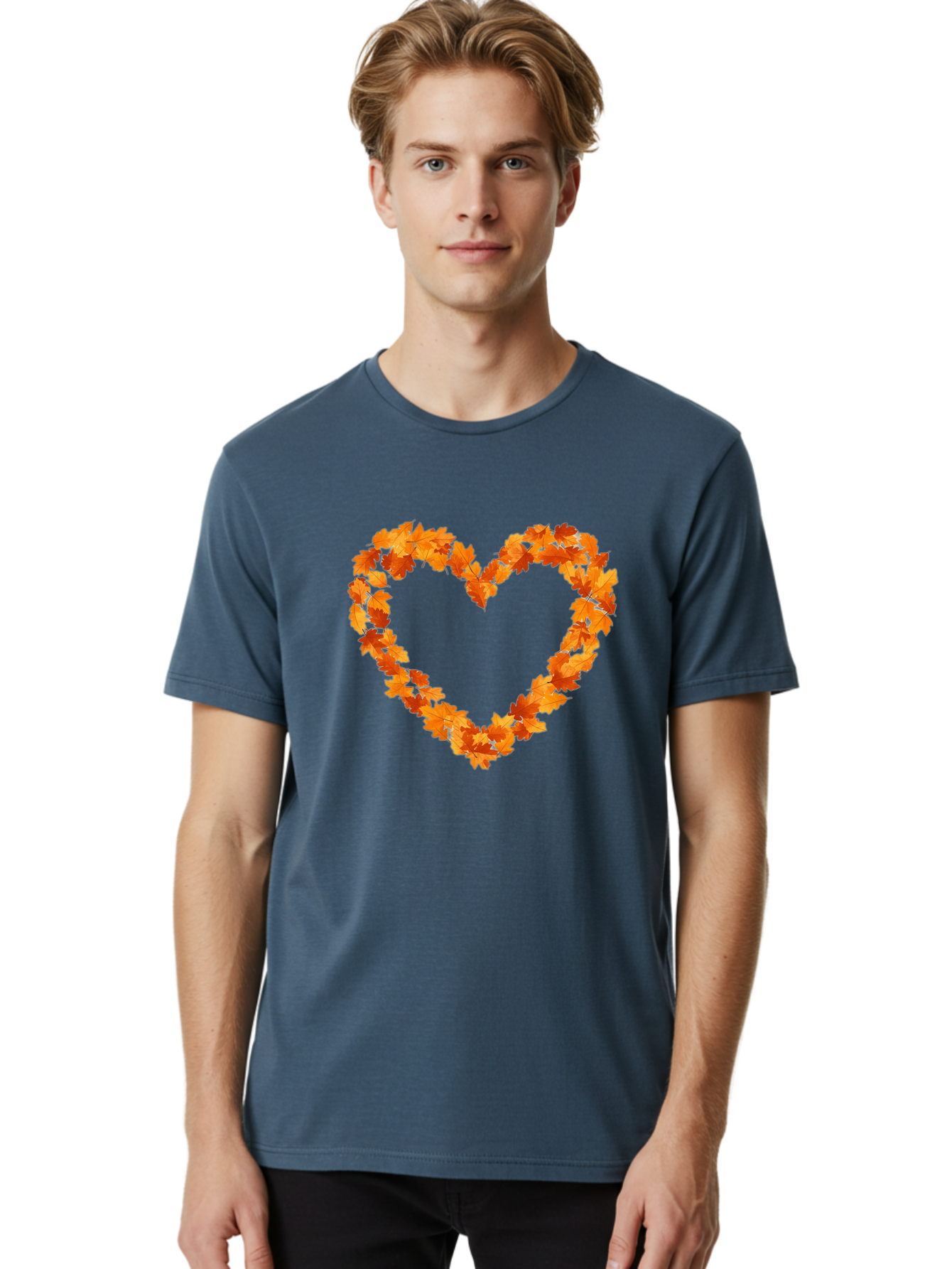Orange-Leaves-Heart Men'S Graphic Tee, 100% Cotton, Comfortable Casual Summer Wear, Machine Washable, Vintage Camera, Old Camera, Antique Camera, Black Camera, Classic Photography, Photography Equipment, Nostalgic Device, Film Camera, Baf244