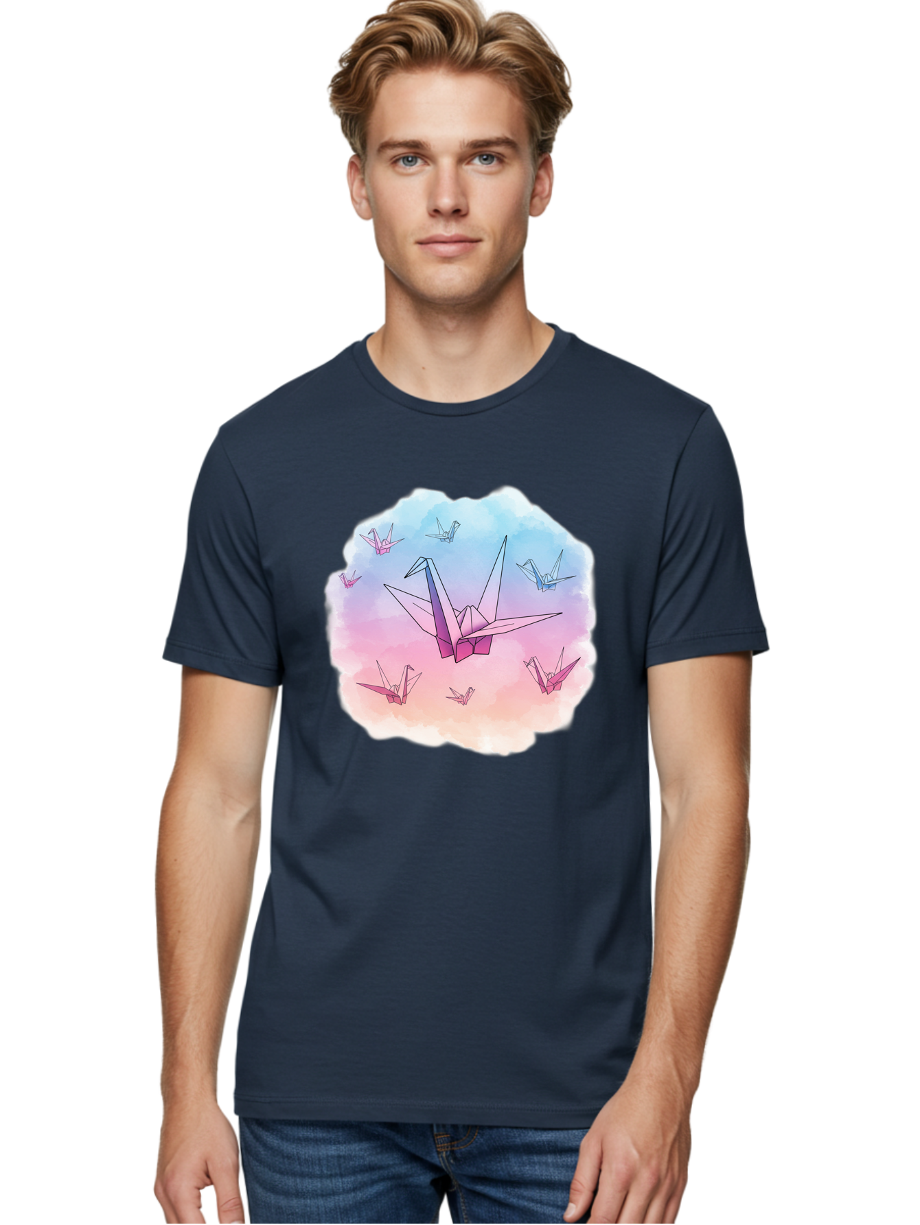 Origami-Cranes-2 Men'S Graphic Tee, 100% Cotton, Comfortable Casual Summer Wear, Machine Washable, Vintage Camera, Old Camera, Antique Camera, Black Camera, Classic Photography, Photography Equipment, Nostalgic Device, Film Camera, Camera Art Baf254