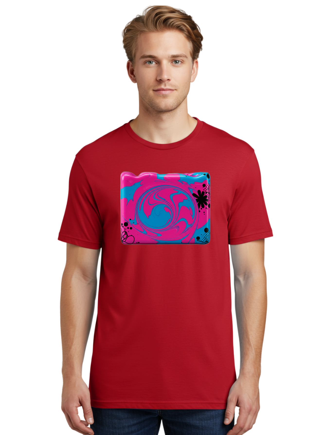 Pink-Blue-Swirl Men'S Graphic Tee, 100% Cotton, Comfortable Casual Summer Wear, Machine Washable, Vintage Camera, Old Camera, Antique Camera, Black Camera, Classic Photography, Photography Equipment, Nostalgic Device, Film Camera, Camera Art Baf349