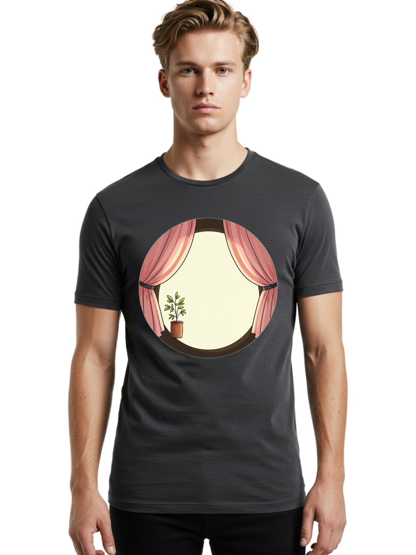 Pink-Curtain-Potted-Plant Men'S Graphic Tee, 100% Cotton, Comfortable Casual Summer Wear, Machine Washable, Vintage Camera, Old Camera, Antique Camera, Black Camera, Classic Photography, Photography Equipment, Nostalgic Device, Film Camera, Baf350