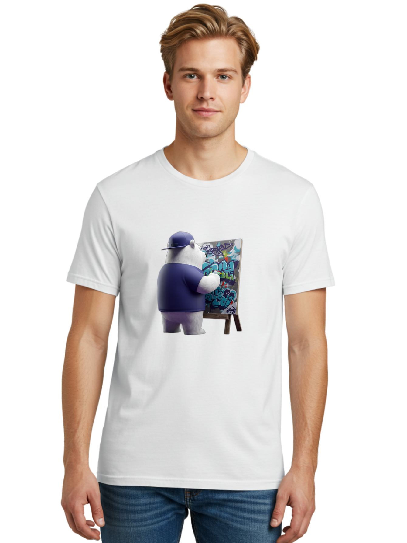 Polar-Bear-Painting-Graffiti Men'S Graphic Tee, 100% Cotton, Comfortable Casual Summer Wear, Machine Washable, Vintage Camera, Old Camera, Antique Camera, Black Camera, Classic Photography, Photography Equipment, Nostalgic Device, Film Camera, Baf406