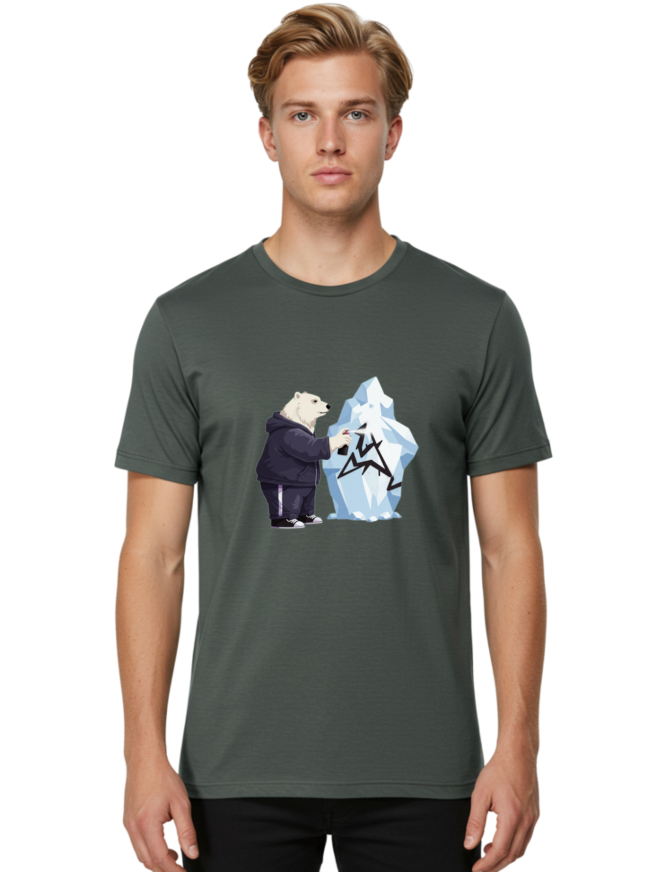 Polar-Bear-Spray-Painting-Iceberg Men'S Graphic Tee, 100% Cotton, Comfortable Casual Summer Wear, Machine Washable, Vintage Camera, Old Camera, Antique Camera, Black Camera, Classic Photography, Photography Equipment, Nostalgic Device, Baf411