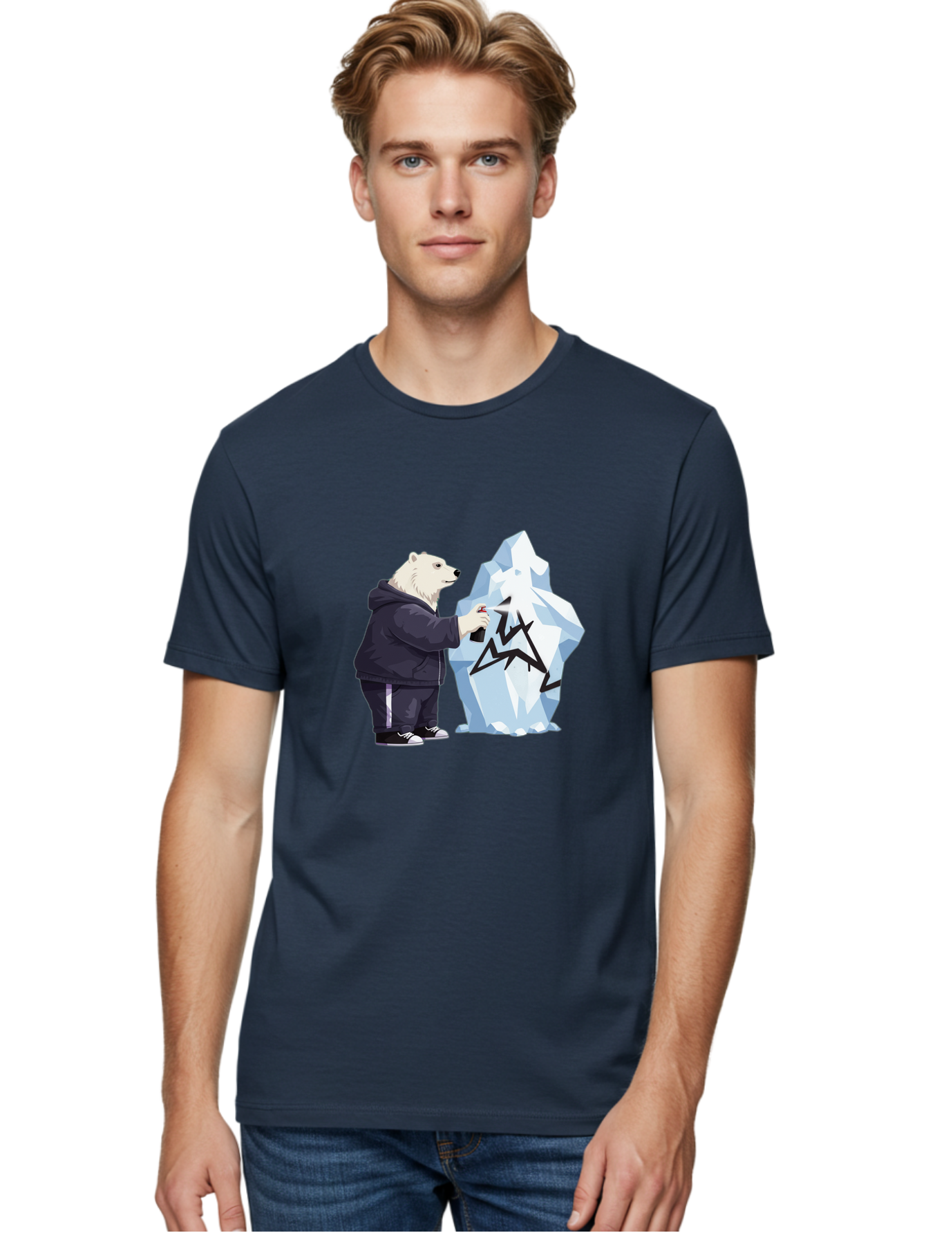 Polar-Bear-Spray-Painting-Iceberg Men'S Graphic Tee, 100% Cotton, Comfortable Casual Summer Wear, Machine Washable, Vintage Camera, Old Camera, Antique Camera, Black Camera, Classic Photography, Photography Equipment, Nostalgic Device, Baf411