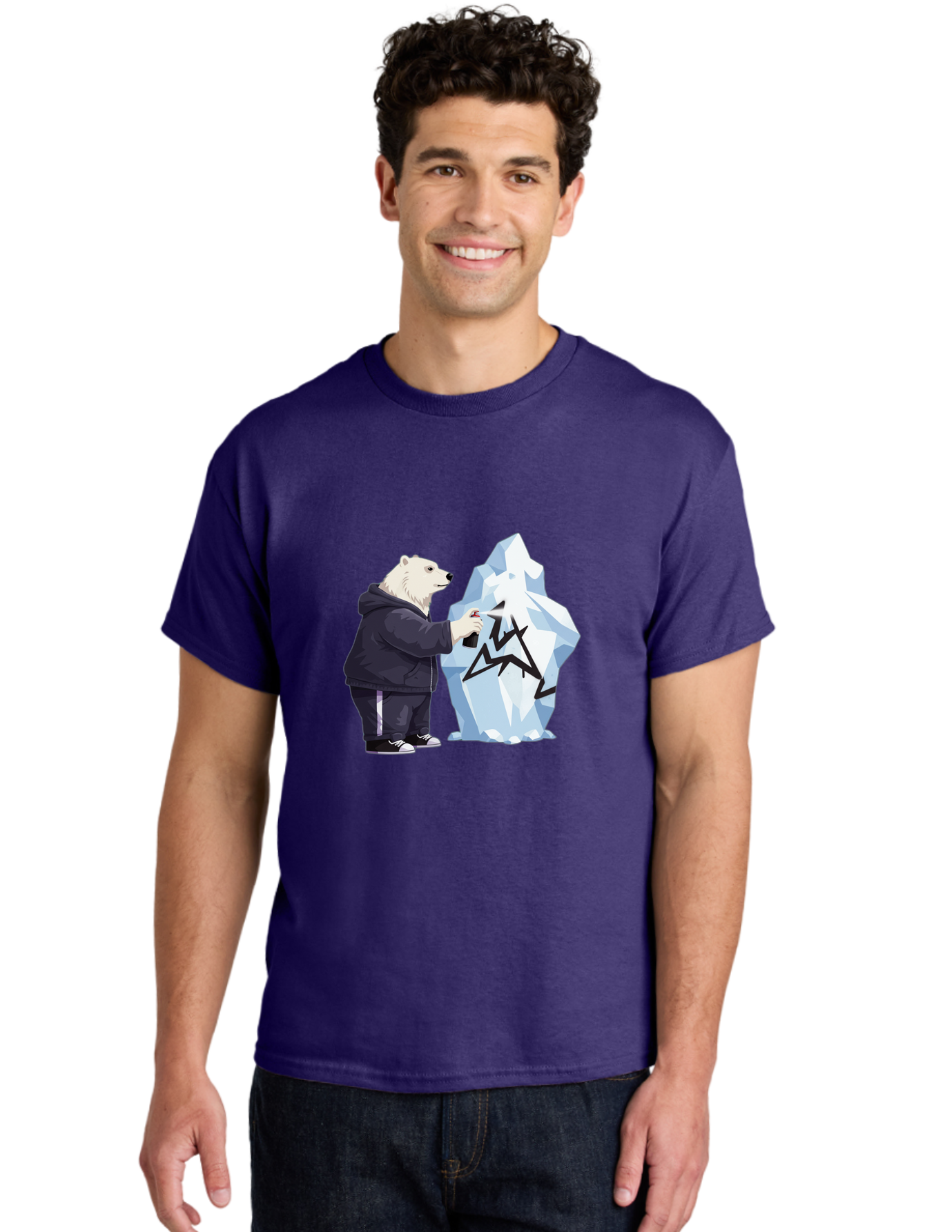 Polar-Bear-Spray-Painting-Iceberg Men'S Graphic Tee, 100% Cotton, Comfortable Casual Summer Wear, Machine Washable, Vintage Camera, Old Camera, Antique Camera, Black Camera, Classic Photography, Photography Equipment, Nostalgic Device, Baf411