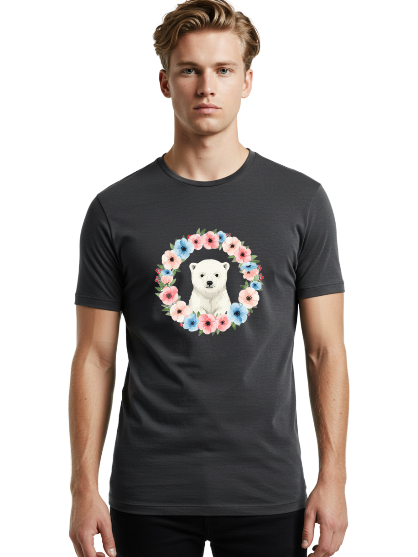 Polar-Bear-With-Flowers Men'S Graphic Tee, 100% Cotton, Comfortable Casual Summer Wear, Machine Washable, Vintage Camera, Old Camera, Antique Camera, Black Camera, Classic Photography, Photography Equipment, Nostalgic Device, Film Camera, Baf428