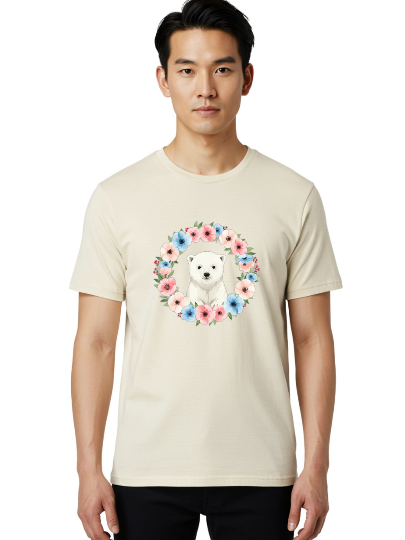 Polar-Bear-With-Flowers Men'S Graphic Tee, 100% Cotton, Comfortable Casual Summer Wear, Machine Washable, Vintage Camera, Old Camera, Antique Camera, Black Camera, Classic Photography, Photography Equipment, Nostalgic Device, Film Camera, Baf428