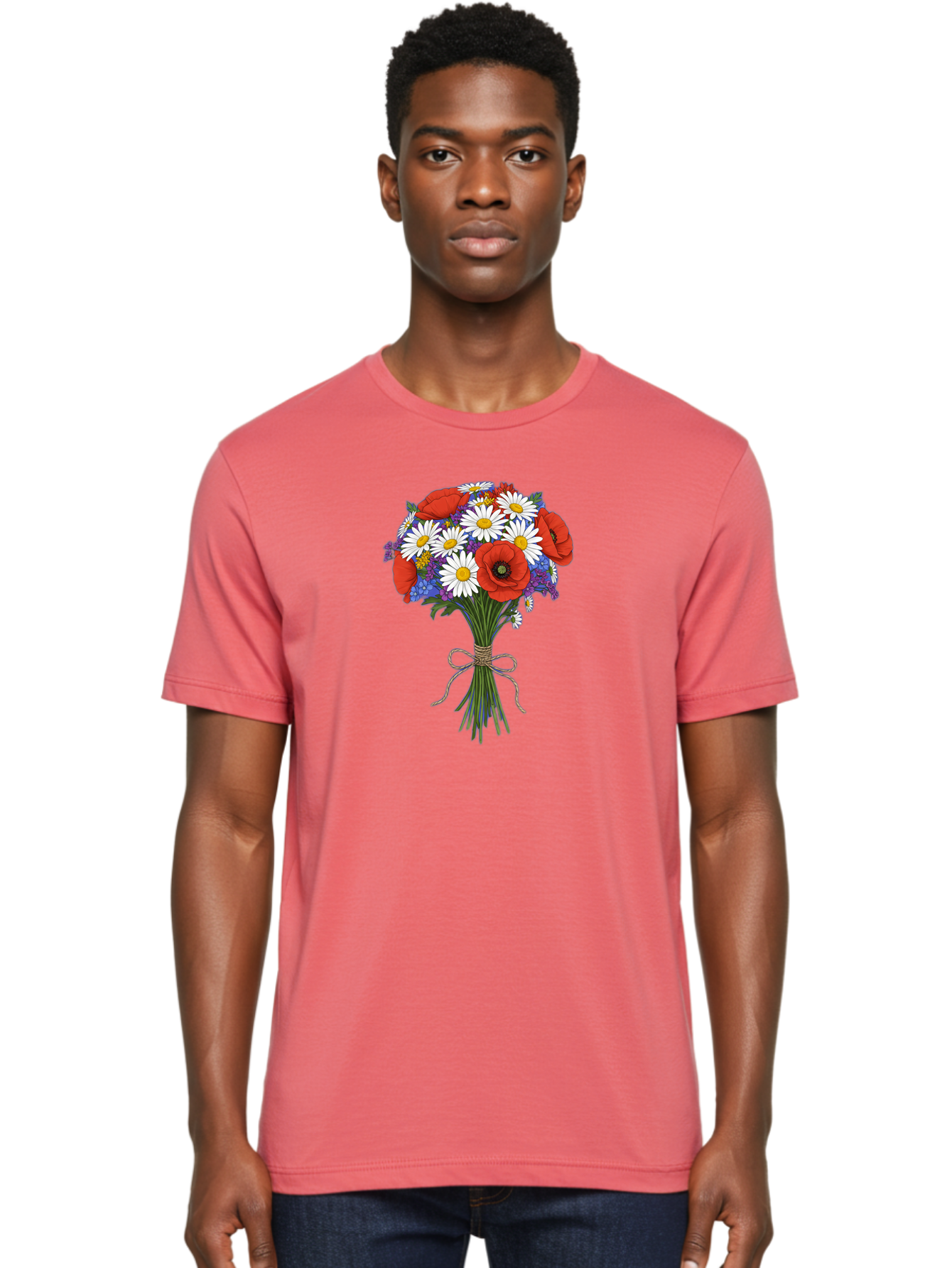 Poppies-Daisies-And-Wildflowers-Bouquet Men'S Graphic Tee, 100% Cotton, Comfortable Casual Summer Wear, Machine Washable, Vintage Camera, Old Camera, Antique Camera, Black Camera, Classic Photography, Photography Equipment, Nostalgic Device, Baf434