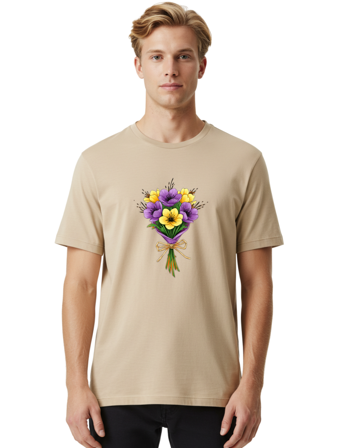 Purple-And-Yellow-Flowers Men'S Graphic Tee, 100% Cotton, Comfortable Casual Summer Wear, Machine Washable, Vintage Camera, Old Camera, Antique Camera, Black Camera, Classic Photography, Photography Equipment, Nostalgic Device, Film Camera, Baf444