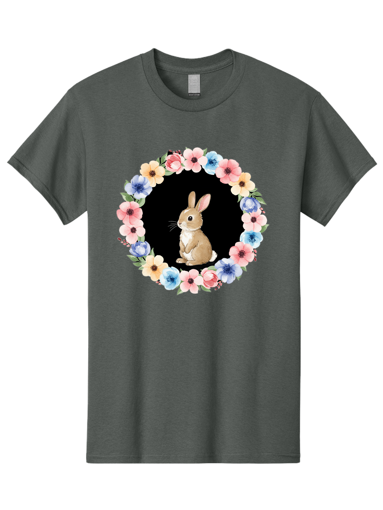 Rabbit-In-Floral-Circle Men'S Graphic Tee, 100% Cotton, Comfortable Casual Summer Wear, Machine Washable, Vintage Camera, Old Camera, Antique Camera, Black Camera, Classic Photography, Photography Equipment, Nostalgic Device, Film Camera, Baf448