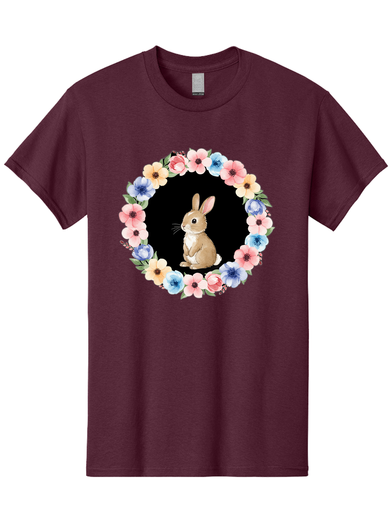 Rabbit-In-Floral-Circle Men'S Graphic Tee, 100% Cotton, Comfortable Casual Summer Wear, Machine Washable, Vintage Camera, Old Camera, Antique Camera, Black Camera, Classic Photography, Photography Equipment, Nostalgic Device, Film Camera, Baf448