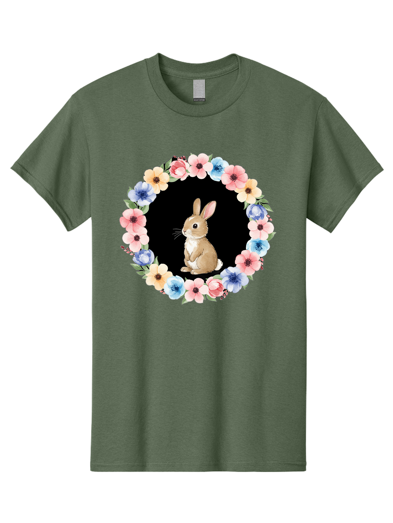 Rabbit-In-Floral-Circle Men'S Graphic Tee, 100% Cotton, Comfortable Casual Summer Wear, Machine Washable, Vintage Camera, Old Camera, Antique Camera, Black Camera, Classic Photography, Photography Equipment, Nostalgic Device, Film Camera, Baf448