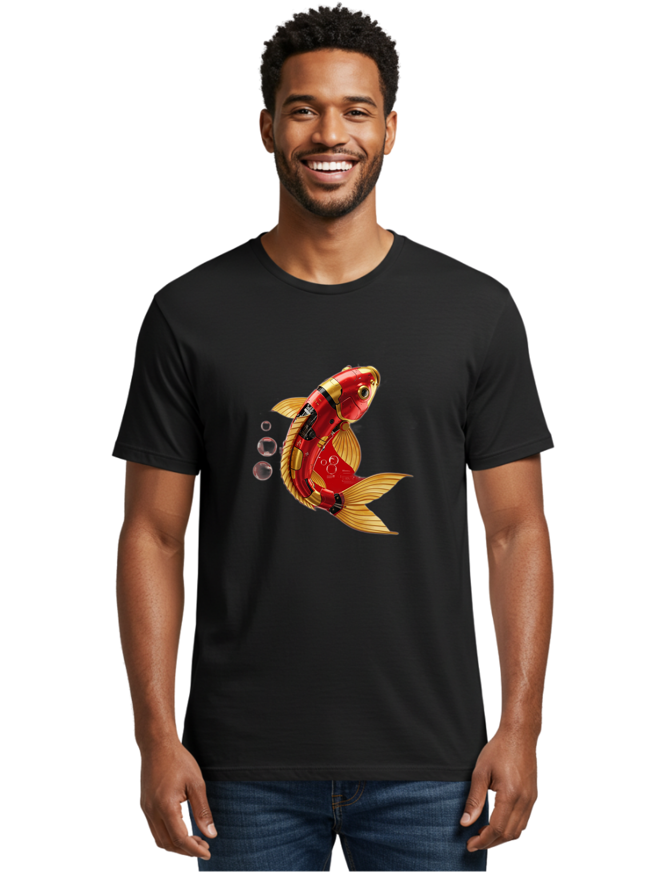 Red-Mechanical-Goldfish Men'S Graphic Tee, 100% Cotton, Comfortable Casual Summer Wear, Machine Washable, Vintage Camera, Old Camera, Antique Camera, Black Camera, Classic Photography, Photography Equipment, Nostalgic Device, Film Camera, Baf459