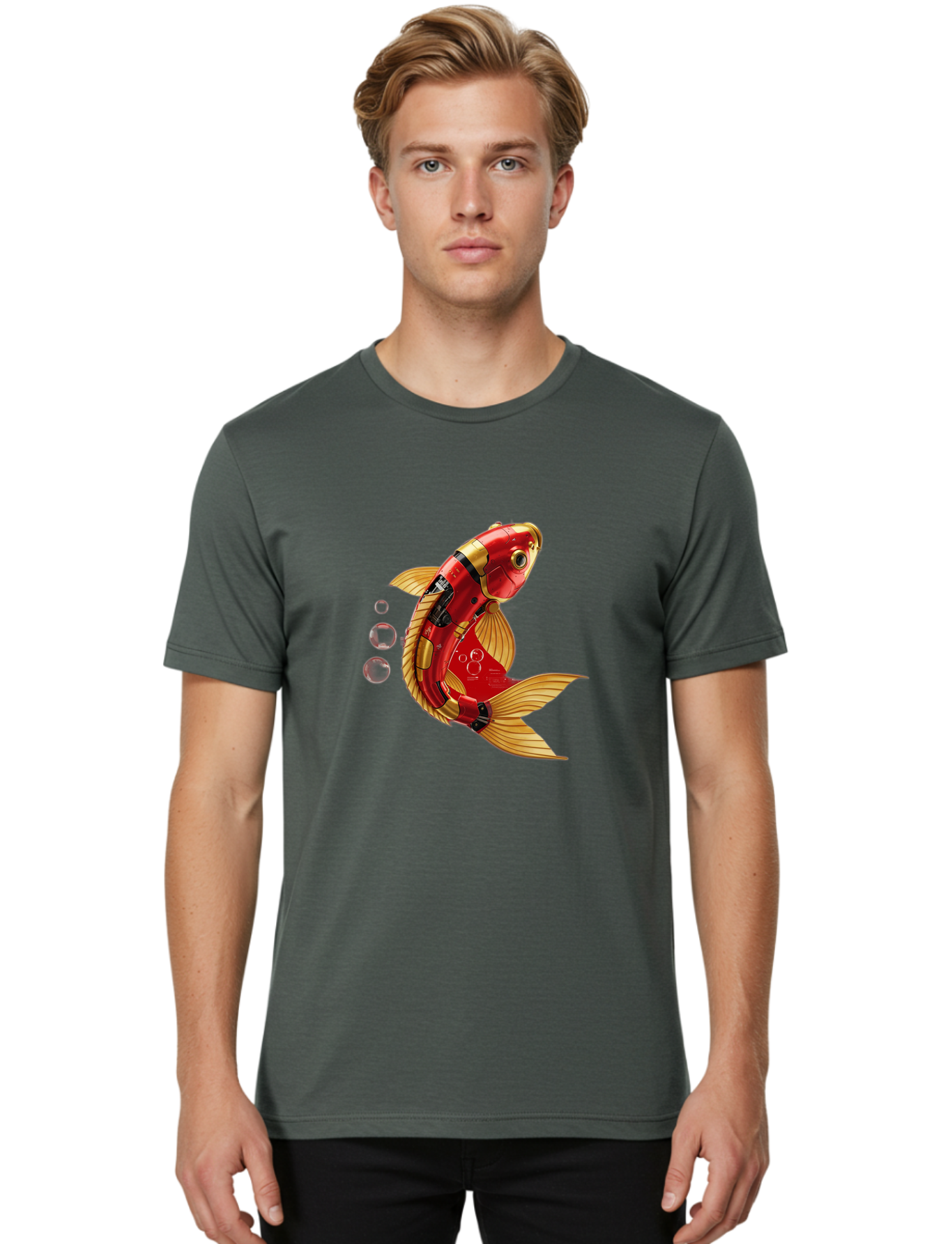 Red-Mechanical-Goldfish Men'S Graphic Tee, 100% Cotton, Comfortable Casual Summer Wear, Machine Washable, Vintage Camera, Old Camera, Antique Camera, Black Camera, Classic Photography, Photography Equipment, Nostalgic Device, Film Camera, Baf459