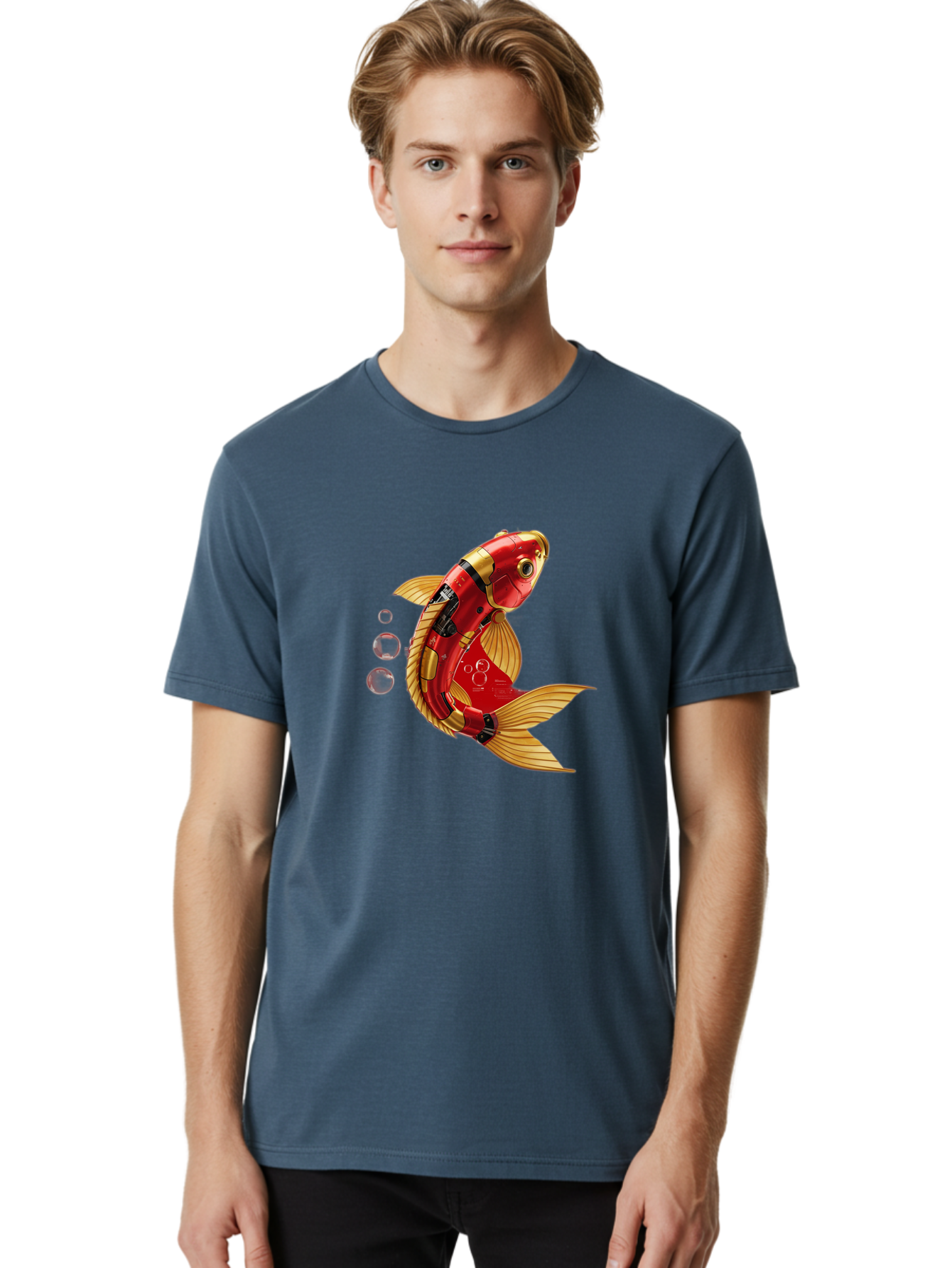 Red-Mechanical-Goldfish Men'S Graphic Tee, 100% Cotton, Comfortable Casual Summer Wear, Machine Washable, Vintage Camera, Old Camera, Antique Camera, Black Camera, Classic Photography, Photography Equipment, Nostalgic Device, Film Camera, Baf459