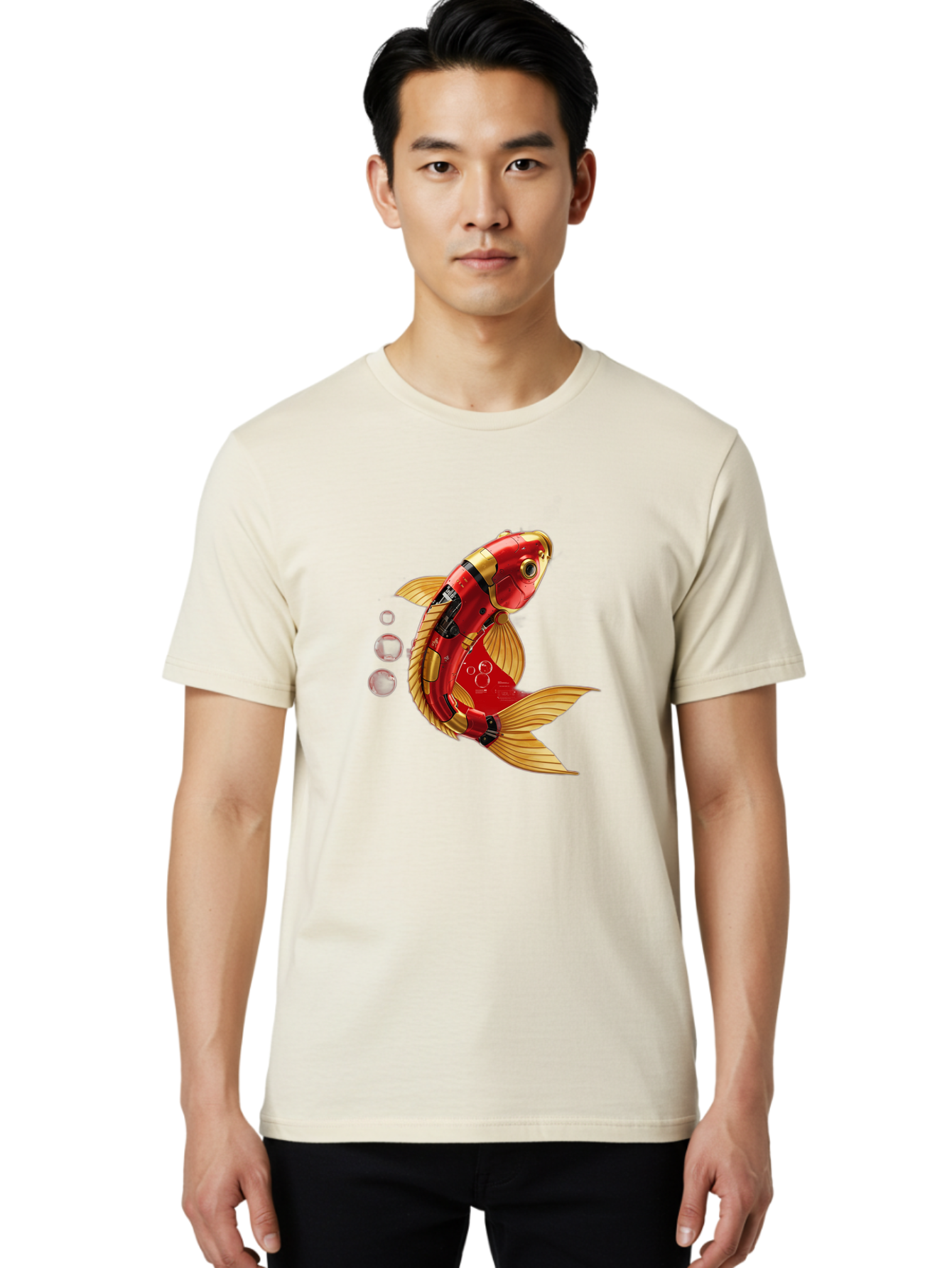 Red-Mechanical-Goldfish Men'S Graphic Tee, 100% Cotton, Comfortable Casual Summer Wear, Machine Washable, Vintage Camera, Old Camera, Antique Camera, Black Camera, Classic Photography, Photography Equipment, Nostalgic Device, Film Camera, Baf459